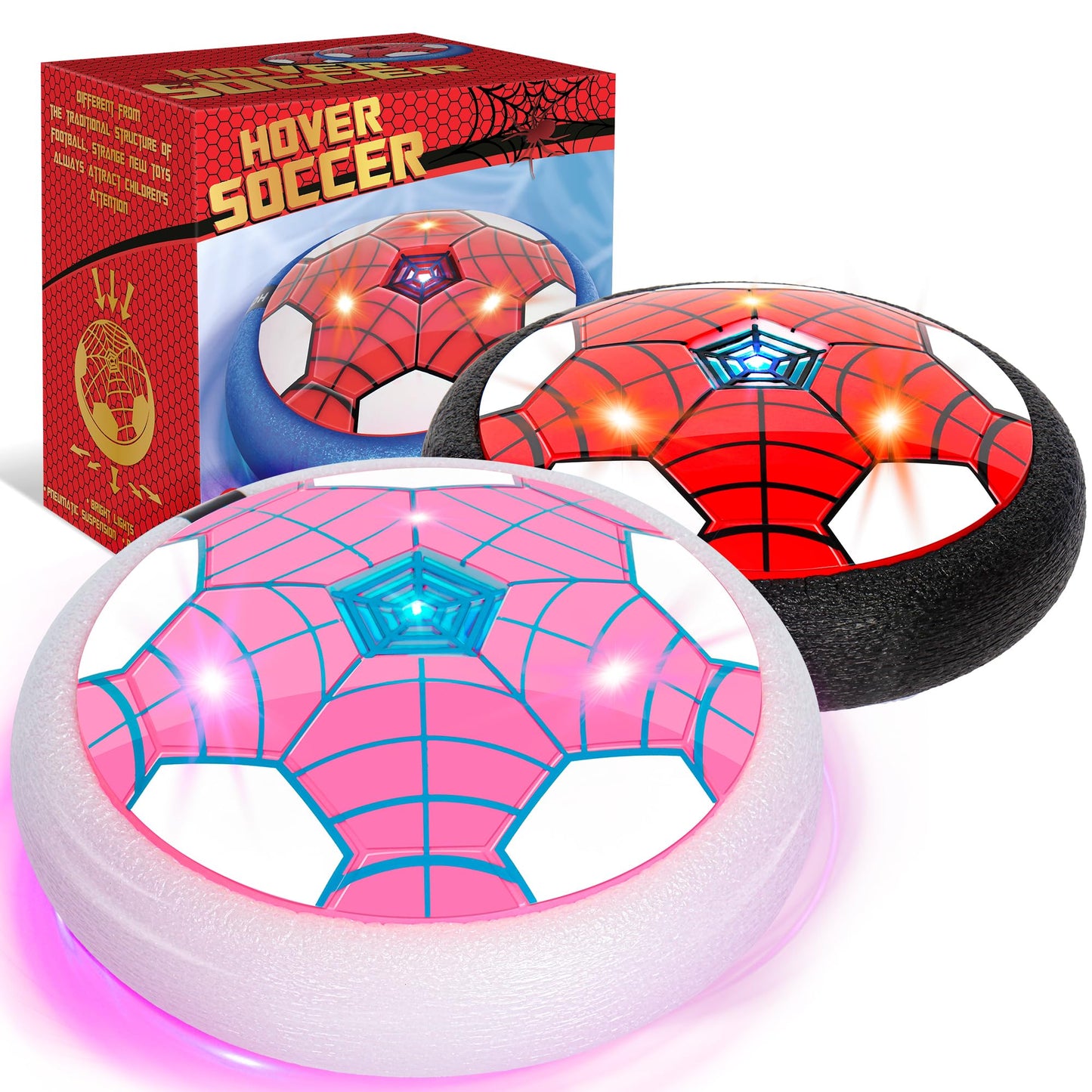 BESTVIVE Hover Soccer Ball, 2 Pack - Indoor Soccer Toys for Kids, Cool Sports Games for Boys and Girls, Birthday Gifts（Red and Pink）
