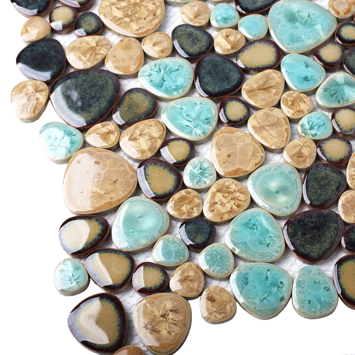Blujellyfish Pebble Porcelain Tile Fambe Turquoise Green Beige Shower Floor Pool Alley Tiles Mosaic TSTGPT005 (5 Square Feet)