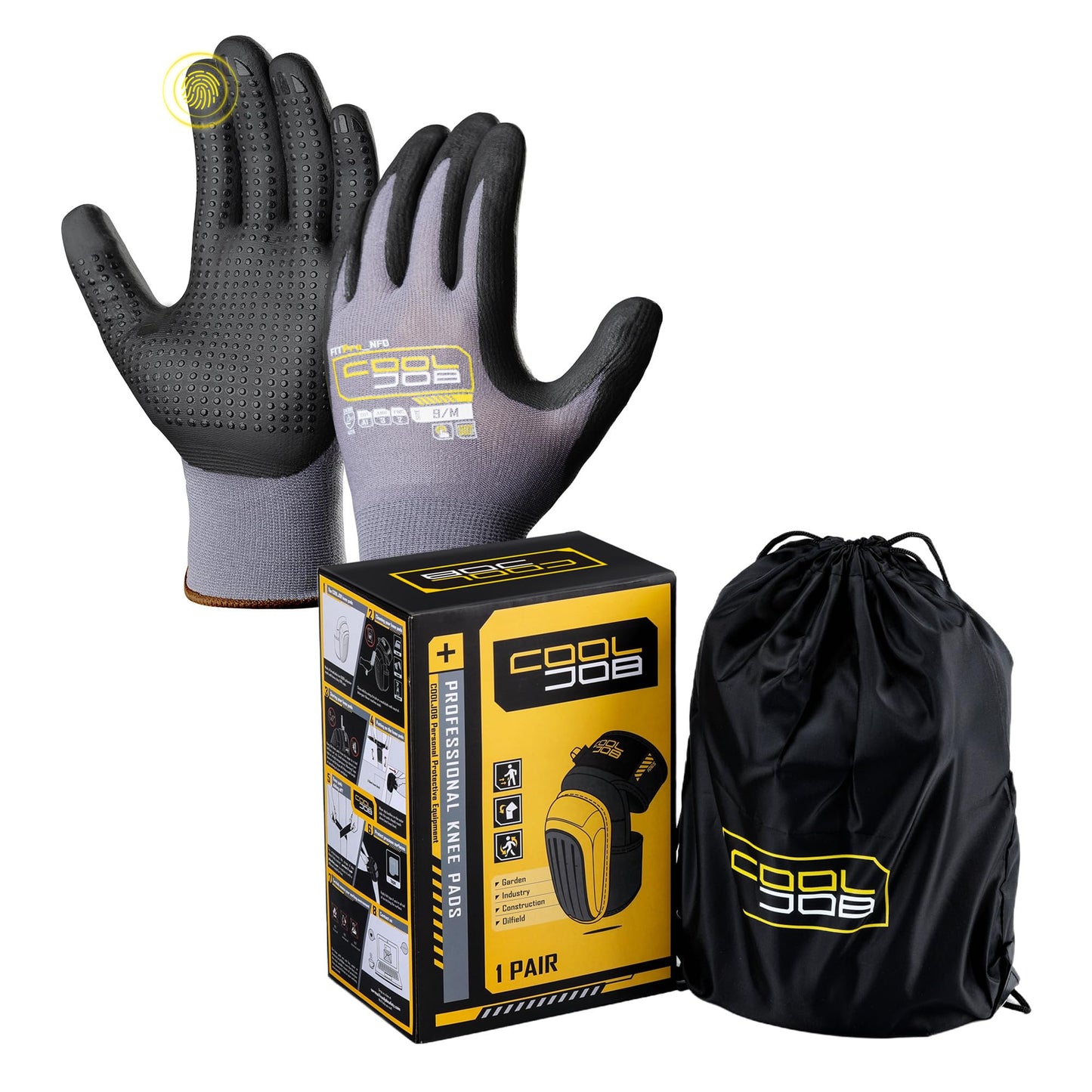 COOLJOB 36 Pairs Dotted Nitrile Rubber Coated Gloves Touchscreen Xlarge & 1 Pair Gel Construction Knee Pads