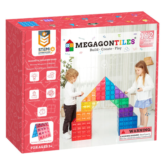 MEGAGONTILES 162PCS Premium Magnetic Tiles Set | STEM-Authenticated Magnetic Building Blocks | Educational Construction Toy for Kids Ages 3–8 (Boys & Girls)