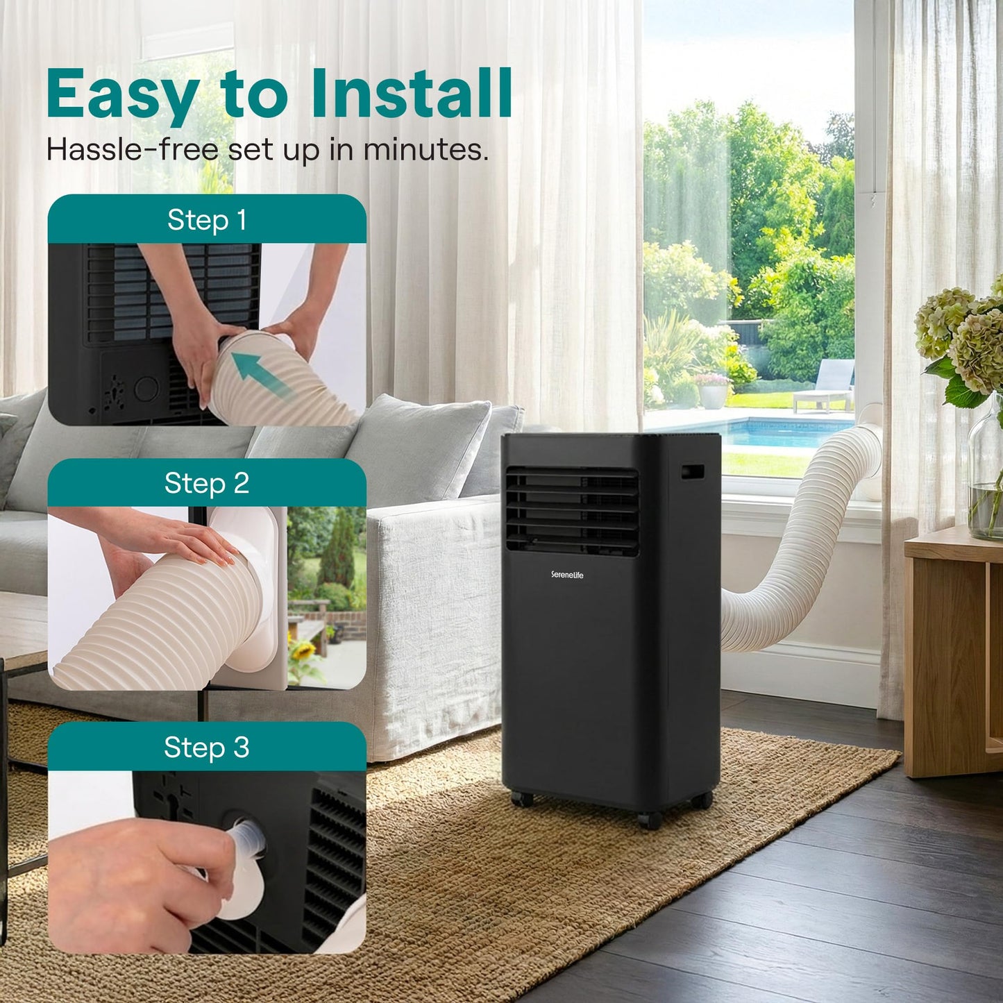 SereneLife Portable Air Conditioner 8000 BTU | 3-in-1 Cooling, Fan and Dehumidifier | 24-H Timer with up to 350 sq ft Coverage | AC Unit for Bedroom, Home & Office | Includes Window Kit & Remote