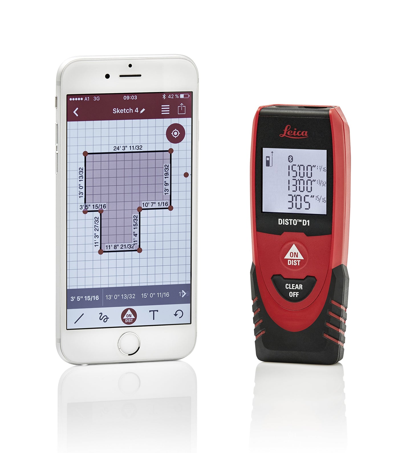Leica DISTO D1 120ft Laser Distance Measure with Bluetooth 4.0, Black/Red & Johnson Level & Tool 750 Pitch & Slope Locator, Orange, 1 Level