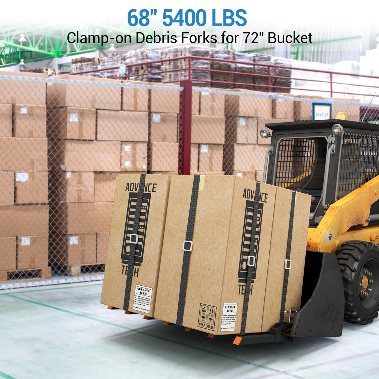 Garvee Clamp On Debris Forks to 68" Bucket, 5400lbs Capacity Heavy Duty Clamp On Pallet Forks Bucket Forks Attachments Fit for Loader Bucket Skidsteer Tractor