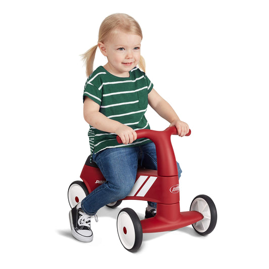 Radio Flyer Scoot About Sport Ride On, For Toddlers 1-3, Stable Wide-Set Front Wheels, Front Steering, Clear Kick Path, Under Seat Storage, Easy-Glide Wheels, 42 lb Capacity, Toddler Ride On Toys