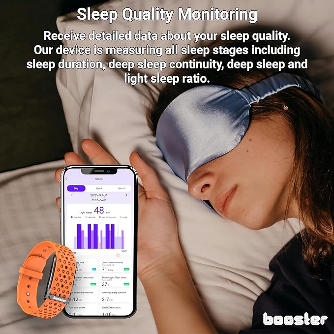 Booster Smart Bracelet, Wearable Activity & Fitness Tracker Band, 24H Sleep Tracker, All-Day Continuous Heart Rate Blood Pressure Stress HRV Monitor, 120+ Sport Modes Smart Wristband, Silicone Black