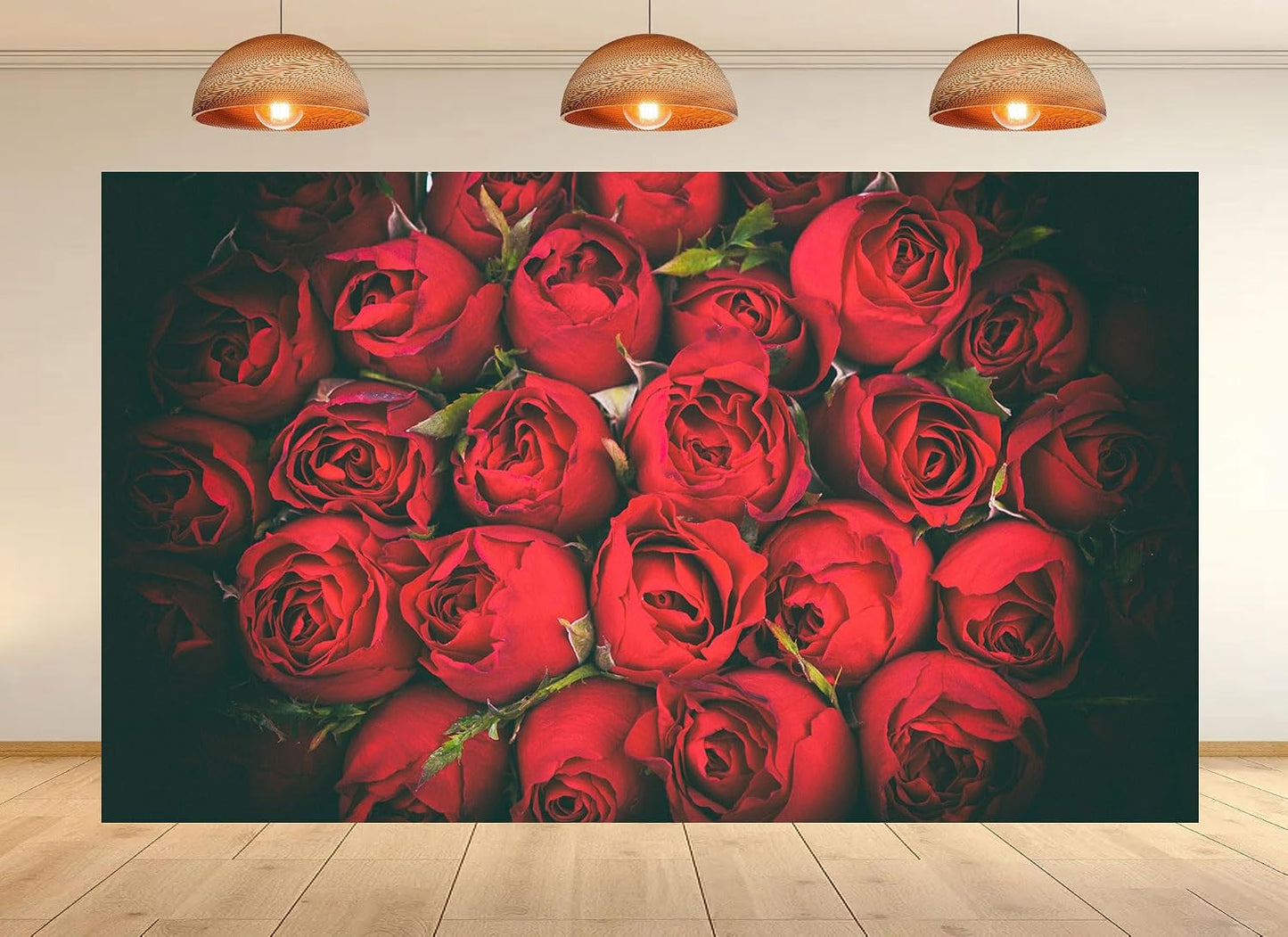 UPXIO 4x4ft Dense Red Roses Bouquet Backdrop Romantic Floral Deep Red Petals Photo Background Tapestry for Wedding