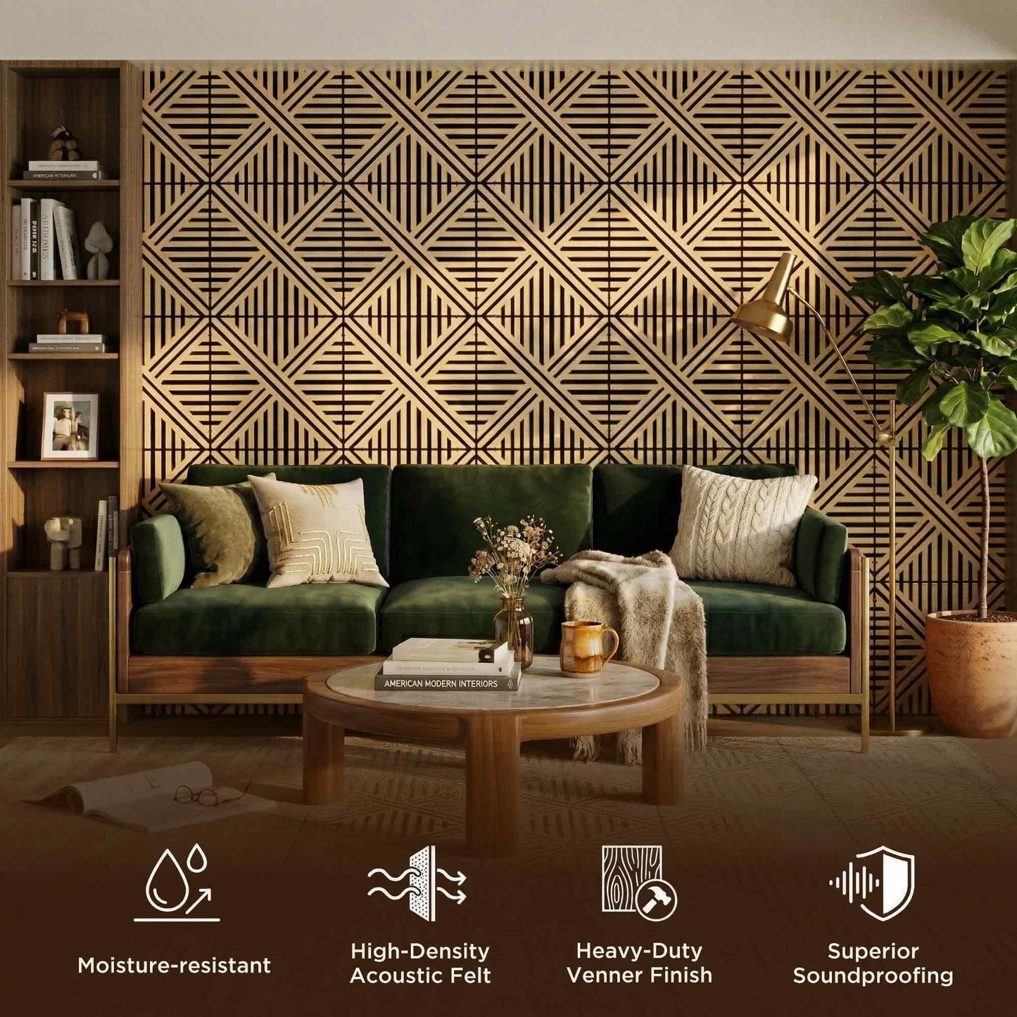MuroPanel Acoustic Wall Panels, Decorative Acoustic Panels for Walls 23.6"x23.6", Sound Absorbing Wood Wall Panels for Interior Wall Decor, PVC Wood Grain HDF Acoustic Panels (White Oak, 4 Pack)