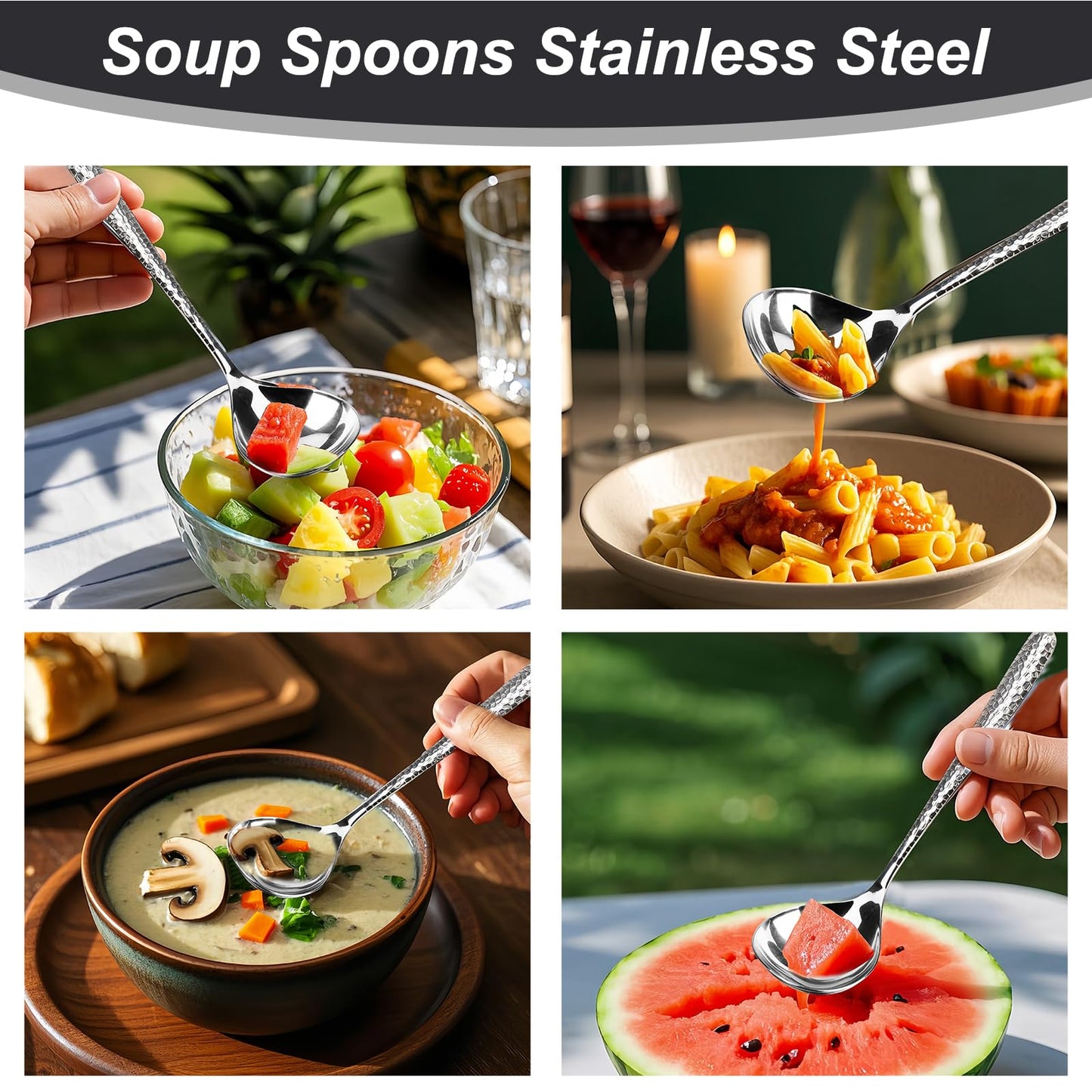 LANGMINGDE 2 PCS Deep Round Soup Spoons 7.87", 304 Stainless Steel Large Soup Spoons Dishwasher safe, Perfect for Cereal, Bouillon, Milk Soup & Dinner Guests