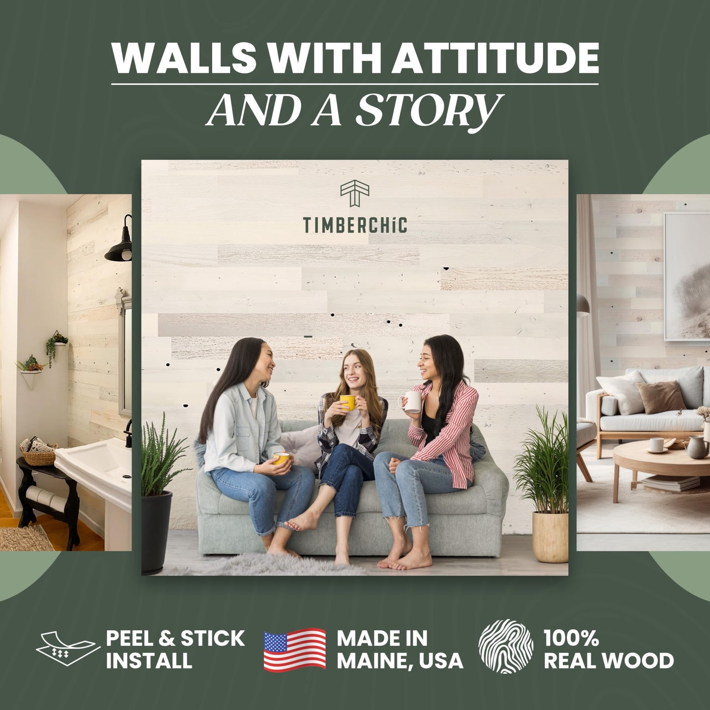 TIMBERCHiC 100% Reclaimed Wood Wall Planks - Made in USA - Peel-and-Stick Panels for Interior Decor - DIY Accent Wall Panels, Coastal White (4" x 10 Sq Ft)