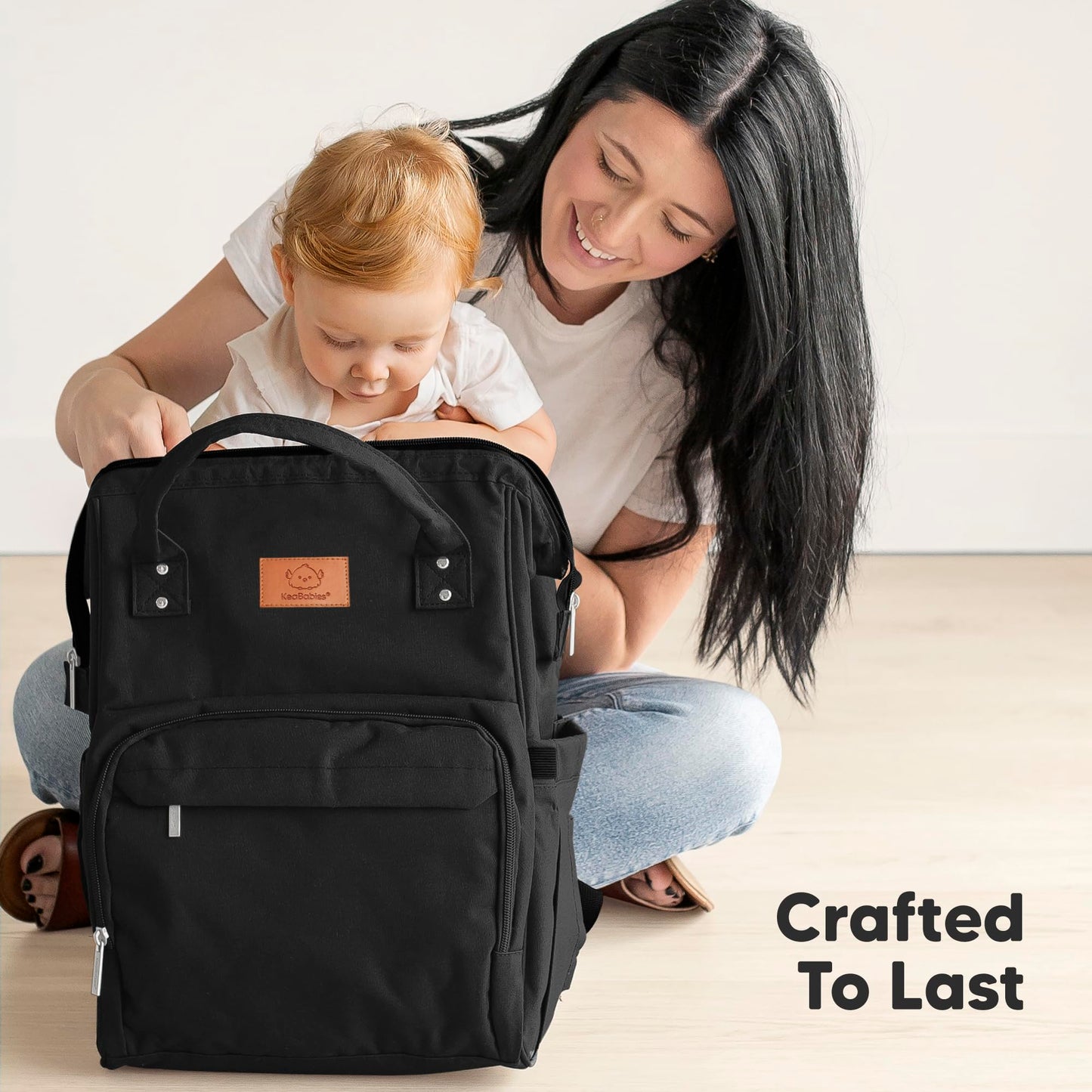 KeaBabies Baby Diaper Bag Backpack - Large Baby Bag for Boys, Girls, Waterproof Multi Function Travel Diaper Backpack with Changing Pad, Durable Travel Essentials for Moms and Dads (Trendy Black)