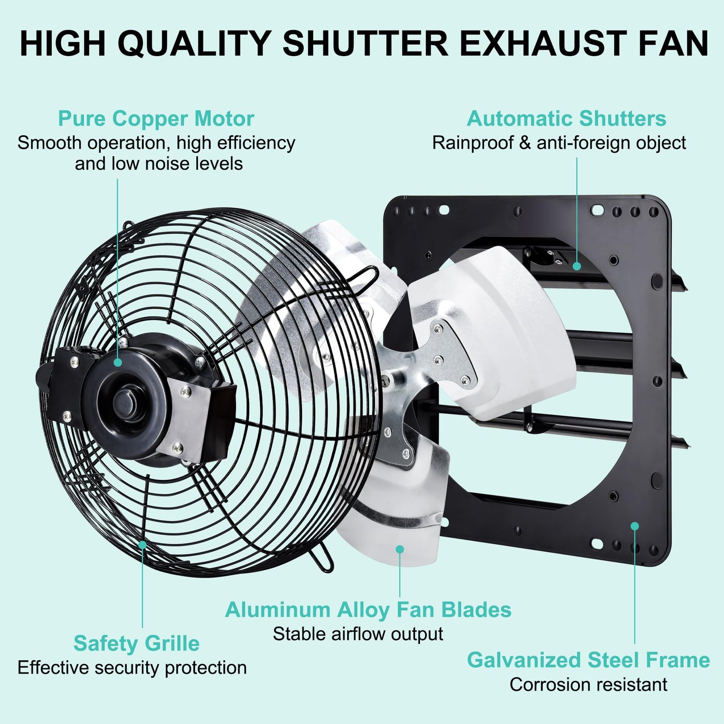 Hipoilk 10 Inch Shutter Exhaust Fan for Greenhouse, Shed, Garage, Barn, Chicken Coop Ventilation, Wall Mount Attic Fan with Speed Controller and Power Cord, 820 CFM, Black