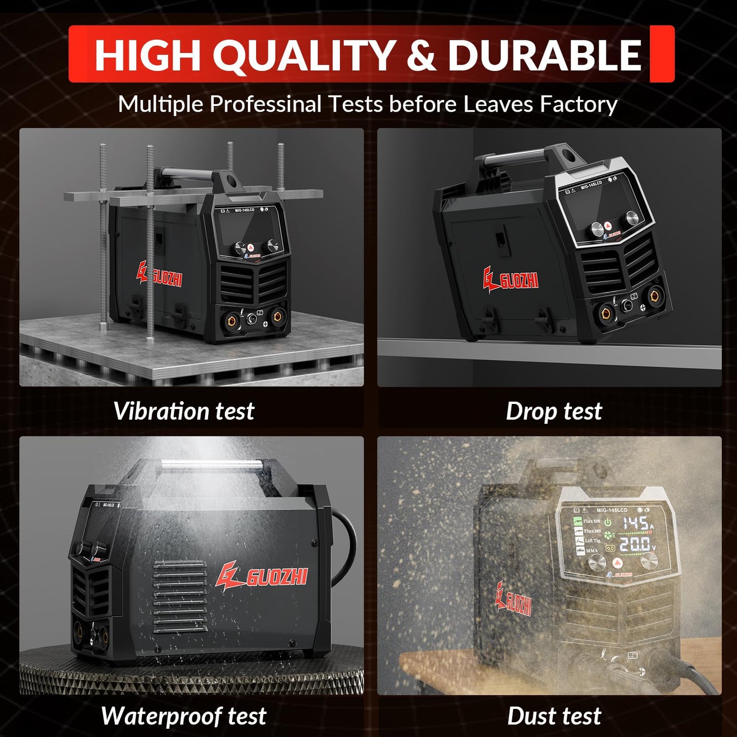 GZ GUOZHI 145A MIG Welder, 3 in 1 Welders FLUX MIG/Lift TIG/ARC Multi-Process IGBT Inverter Welder, 110V Welding Machine, ‌Flux Core Welder with upgrade Large LCD Screen