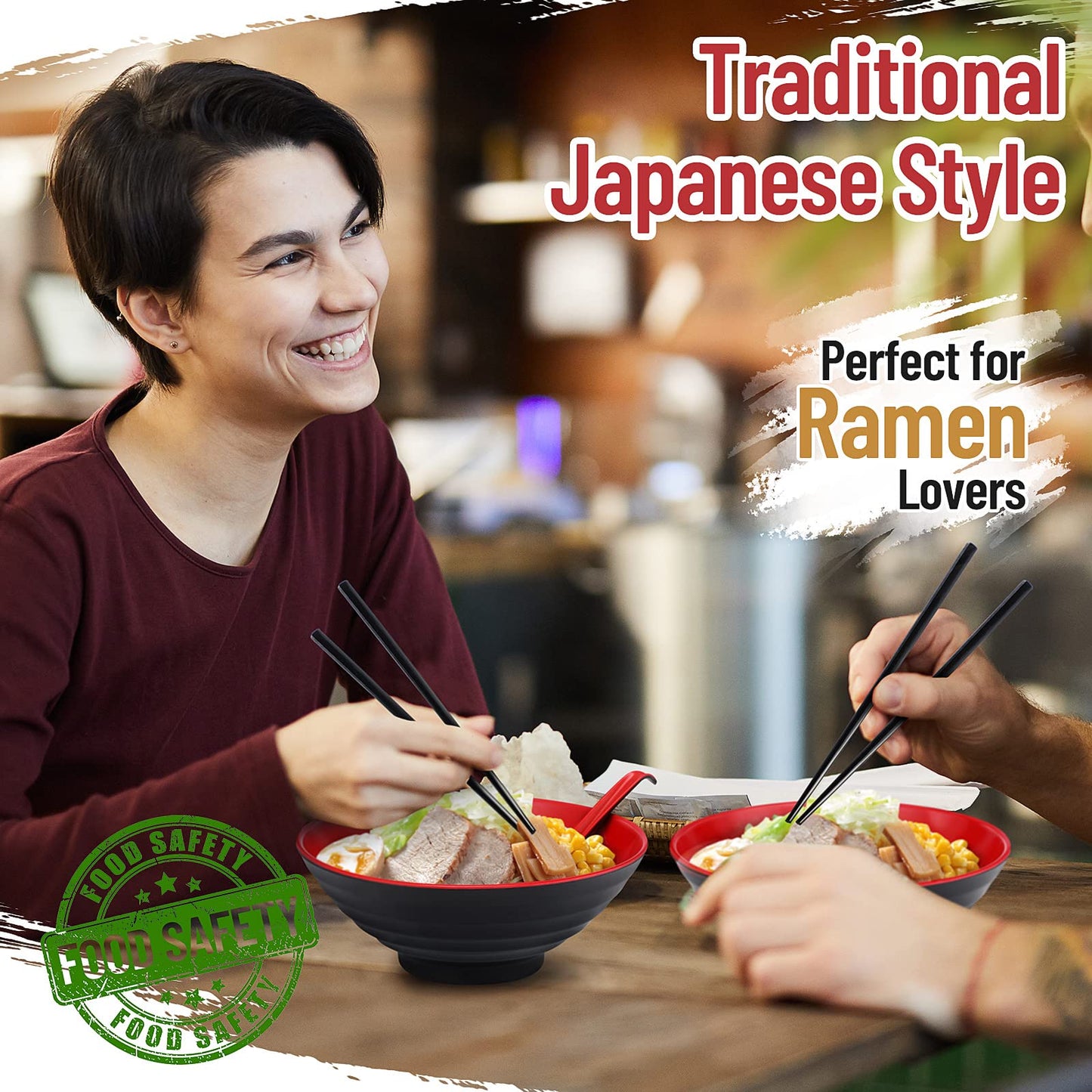 Eaasty 24 Pcs 8 Set Ramen Bowls Japanese Style Noodles Asian Chinese Large Soup Bowls with Spoons and Chopsticks for Ramen Pho Udon Soba Asian Dishes