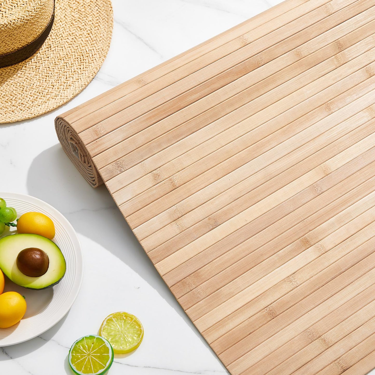 Juexica 2 Pcs Natural Bamboo Wall Panel for Interior Wall 48''x96'' Bamboo Covering Renewable Pole Wainscoting Room Divider Wrap Decor for Bedroom Living Room Kitchen Island Office (Light Carbonized)
