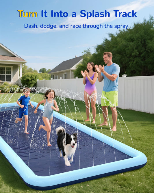 VISTOP Non-Slip Splash Pad for Kids and Dog, Thicken Sprinkler Pool Summer Outdoor Water Toys - Fun Backyard Fountain Play Mat for Baby Girls Boys Children or Pet Dog (116 * 72 inch,Blue&Blue)