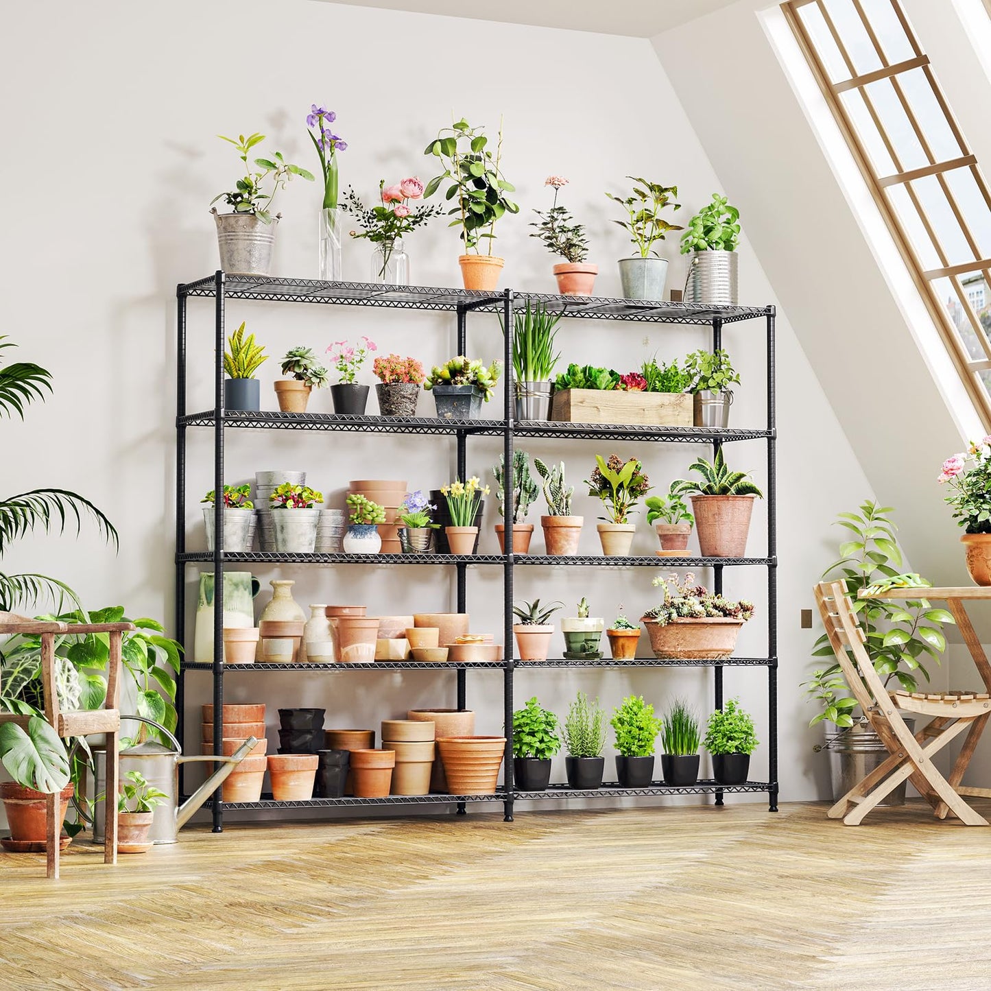 IZEUK Linked Storage Racks, DIY Adjustable Heavy Duty Metal Shelving Unit for Corner, Ideal for Kitchen, Garage, Warehouse, and Garden (Black, 15.7" D x 33.5" W x 70.5" H, 1433 lbs Capacity)