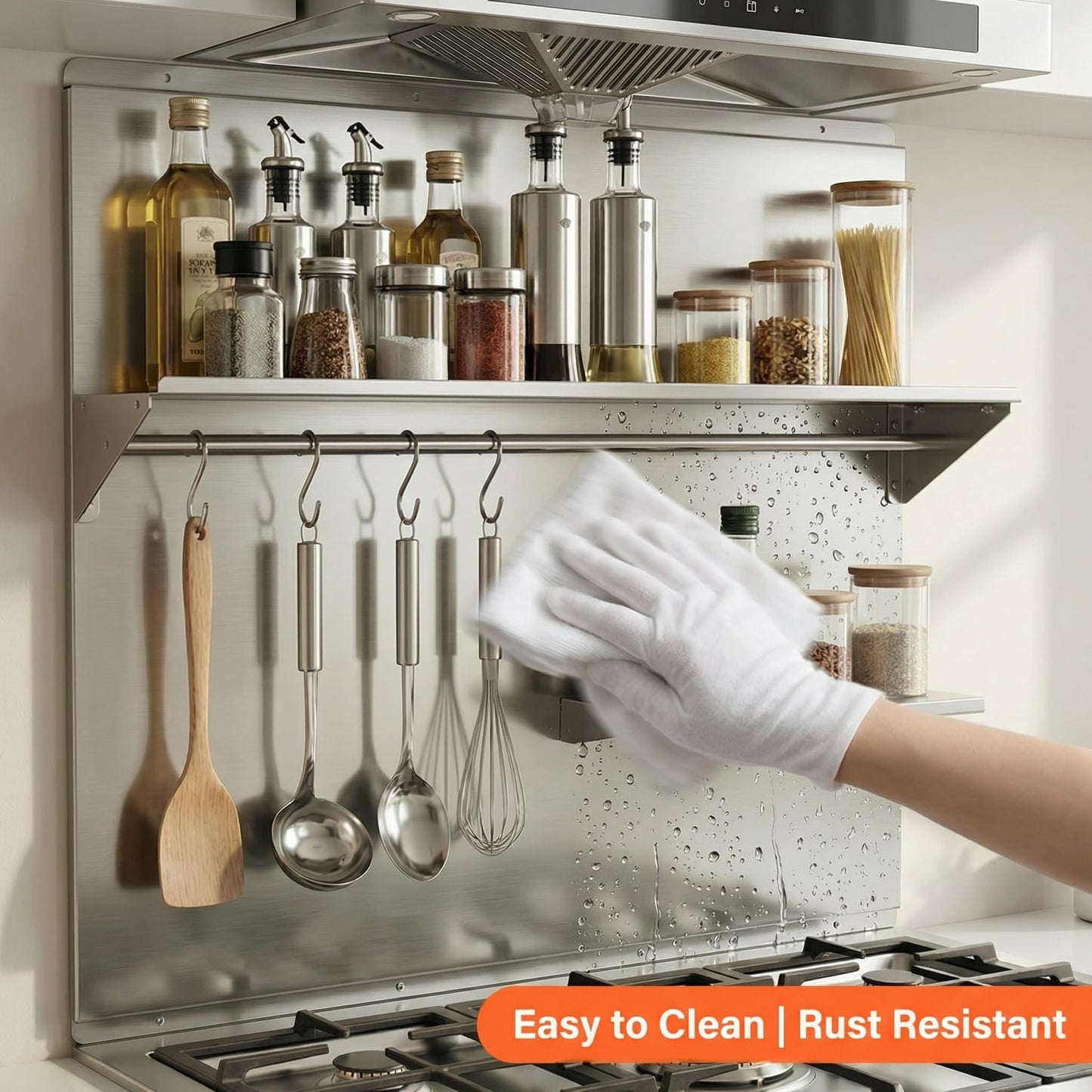 MIAOOWITH 36×29.5 Inch Stainless Steel Stove Backsplash with Shelf, Rust-Proof Kitchen Wall Protector Stainless Steel - Easy No-Drill Installation