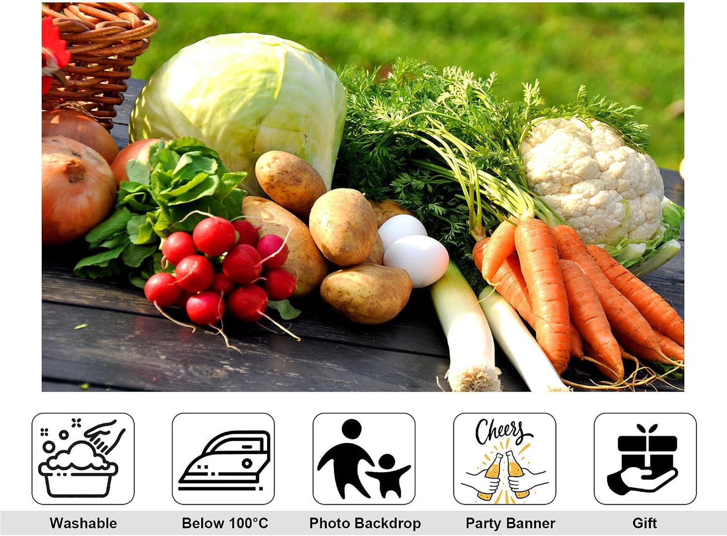 KeyWork 10x7ft Fresh Vegetable Backdrop Assorted Produce Photography Background for Party Farm to Table Themed