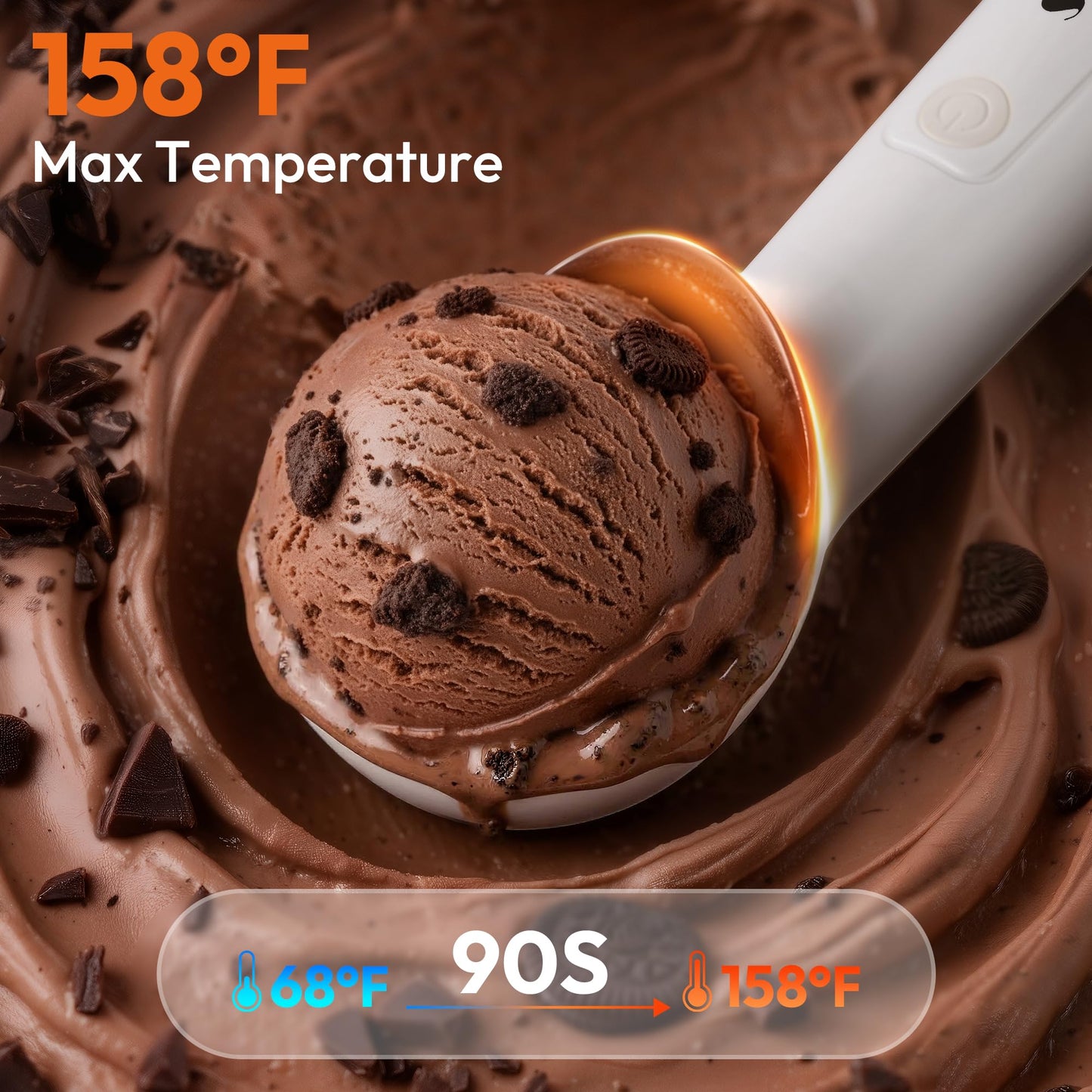 SMARTAKE Heated Ice Cream Scoop, Self Warming to 158°F for Hard Ice Cream, Rechargeable Electric Ice Cream Scoop with On/Off Button, Heat-Proof Shell, 2oz Large Spoon, LED Display, 2600mAh, White