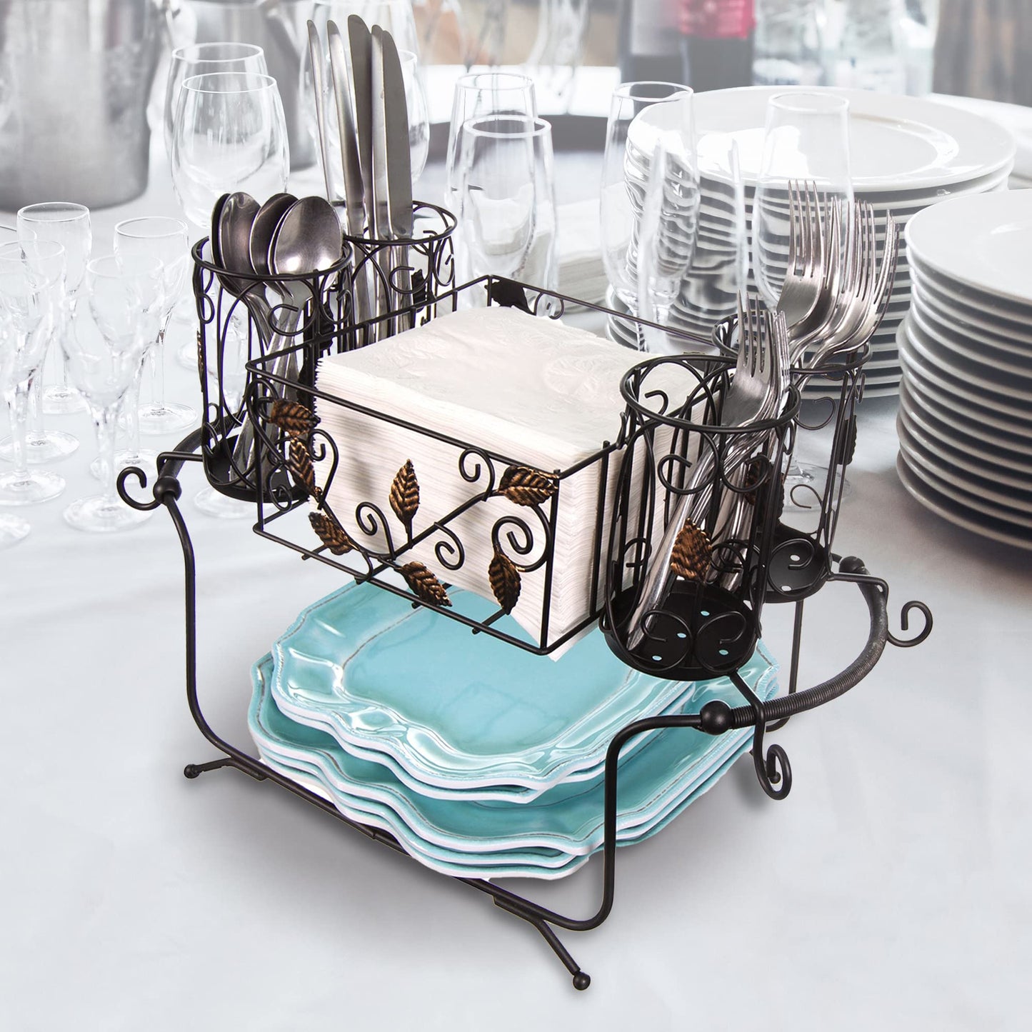 Maypes Utensil Caddy - Silverware Caddy or Napkin, Cutlery and Plate Holder - The Ideal 2-Piece Portable Outdoor Kitchen Accessories Buffet Organizer for Picnics, Camping, Barbecue, Parties and Events