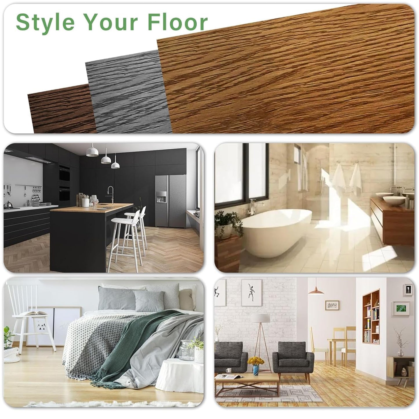 30 Sq.Ft. Peel and Stick Vinyl Floor Tiles 36" x 6" Wood Look Planks, 20 Pack Waterproof Self-Adhesive Flooring Tiles, DIY for Renter, Kitchen, Living Room, RV, Dark Brown