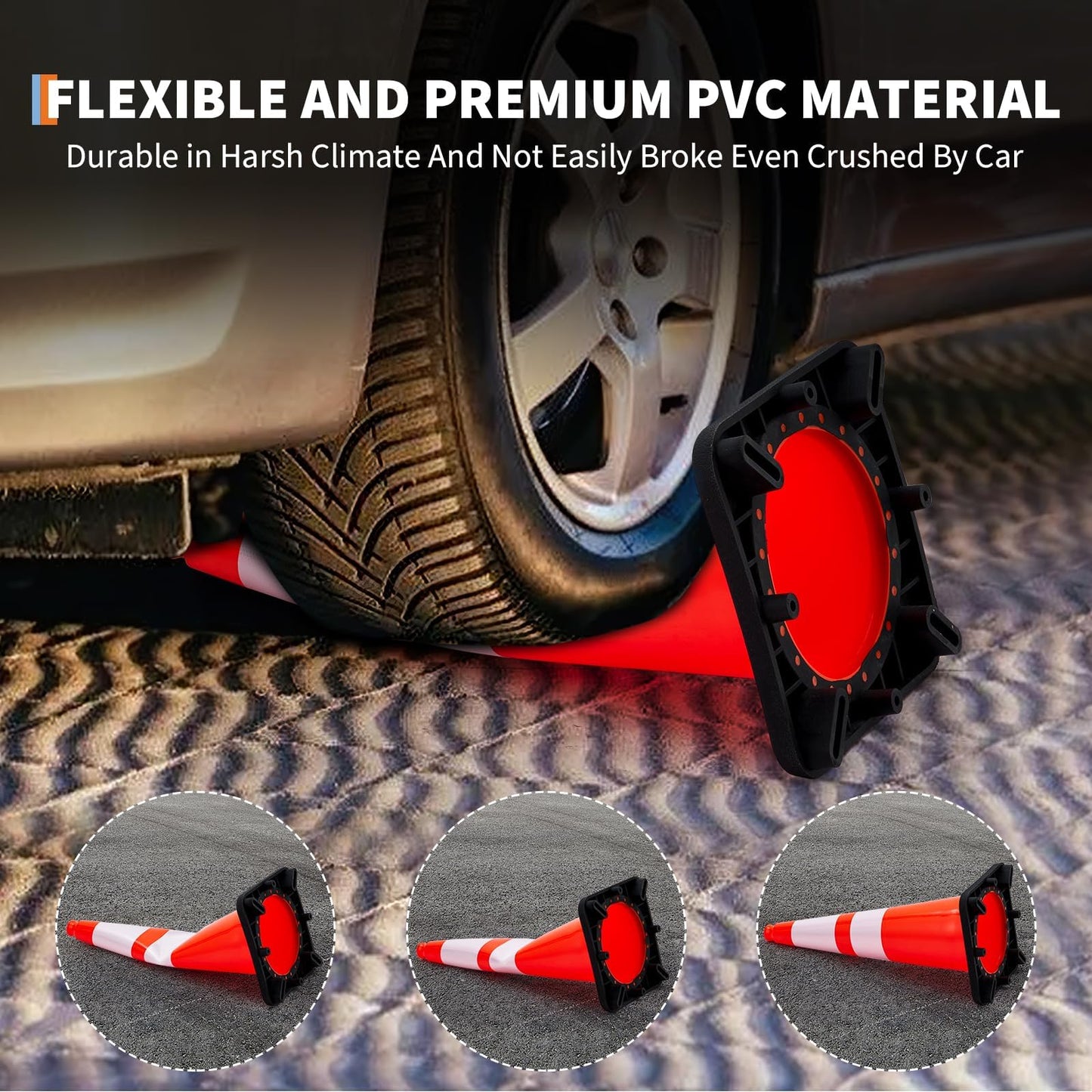 28 Inch Traffic Cones, Heavy-Duty Orange PVC Safety Cones with 2 Reflective Collars - for Road Parking, Construction, and Hazard Safety，8 Pack