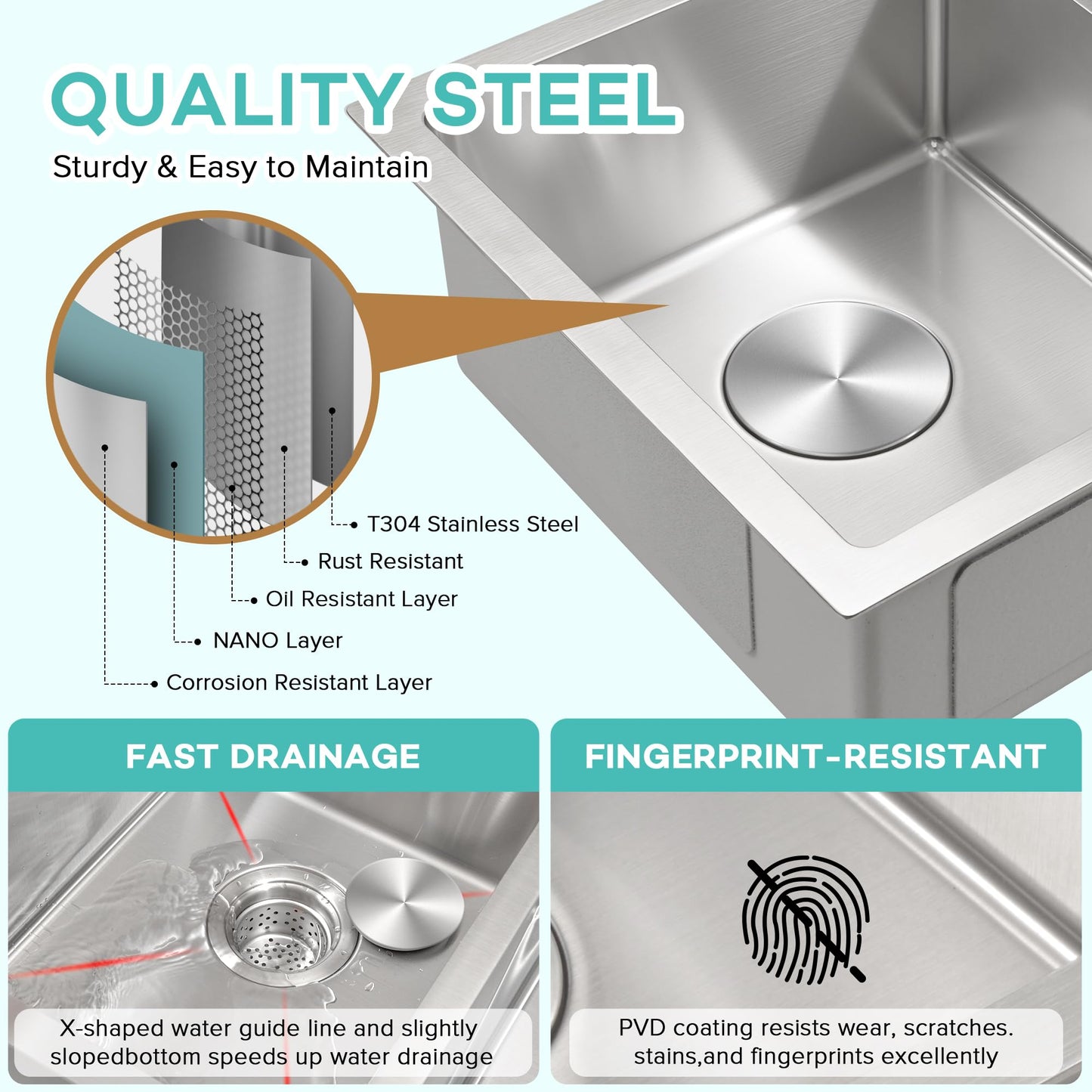 Rhbamoa Double Bowl Kitchen Sink Undermount 31 inch,16-Gauge T304 Undermount Kitchen Sink Stainless Steel,50/50 Stainless Steel Double Sinks with Accessories,Deep Sinks with Brushed Finish
