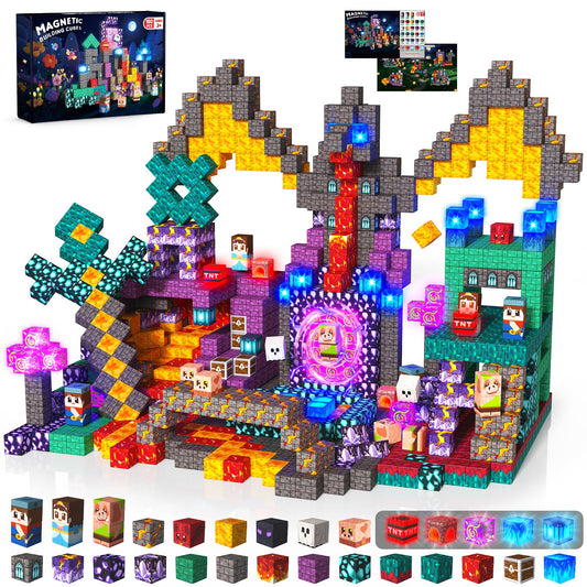 Light up Magnetic Blocks, 150PCS Magnetic Building Cube Game, Constructions Toys for Kids Age 3-4, 5 6 7 8 9 10, STEM Montessori Building Set for Kids, Building Stacking Toy Birthday for Toddlers