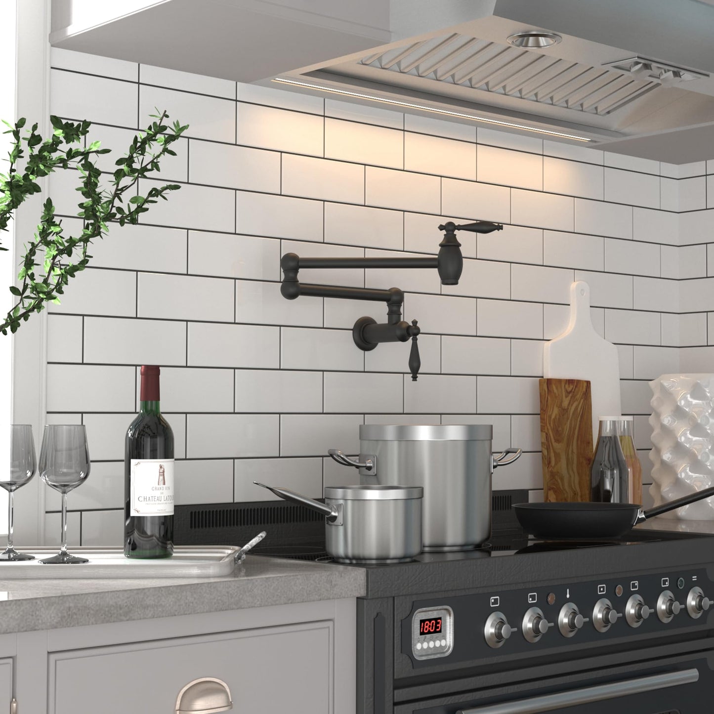 GIMILI Matte Black Pot Filler Faucet Wall Mount Kitchen Faucets Over Stove Faucet Folding Faucet with Double Joint Swing Arms