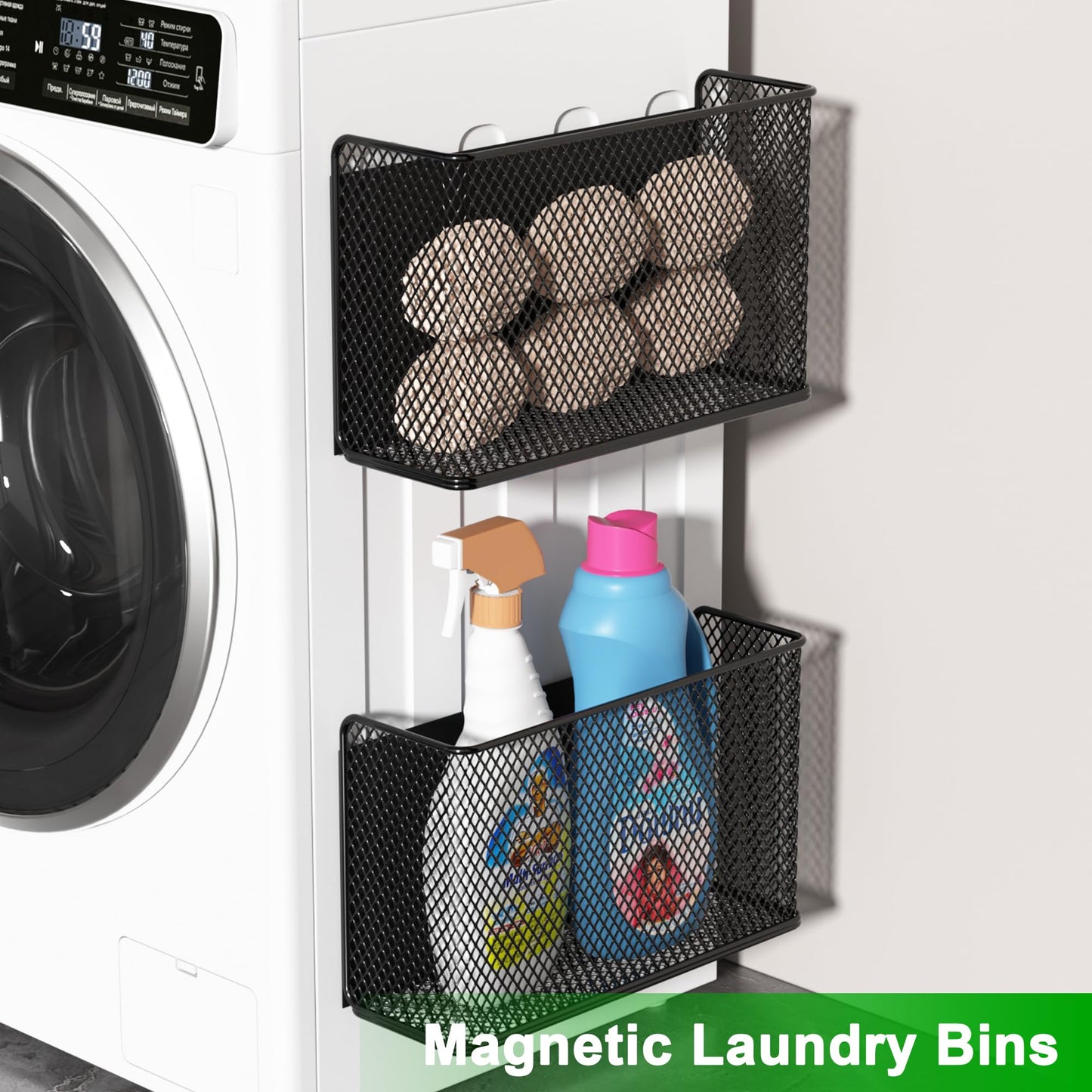 LIFEFAN Magnetic Baskets Shelf Bins Organizer Holder Storage Rack Containers for Fridge, Whiteboard, Locker - Home Kitchen Laundry Office School