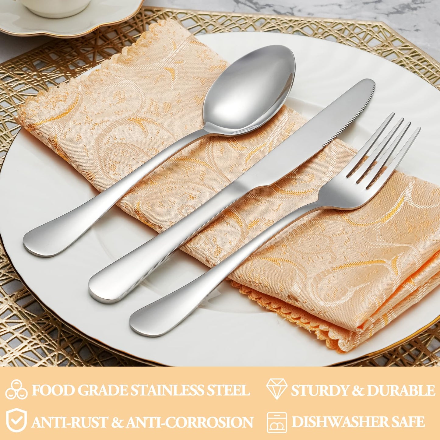 40 Piece Silverware Set Service for 8,Premium Stainless Steel Flatware Set,Mirror Polished Cutlery Utensil Set,Durable Home Kitchen Eating Tableware Set,Include Fork Knife Spoon Set,Dishwasher Safe