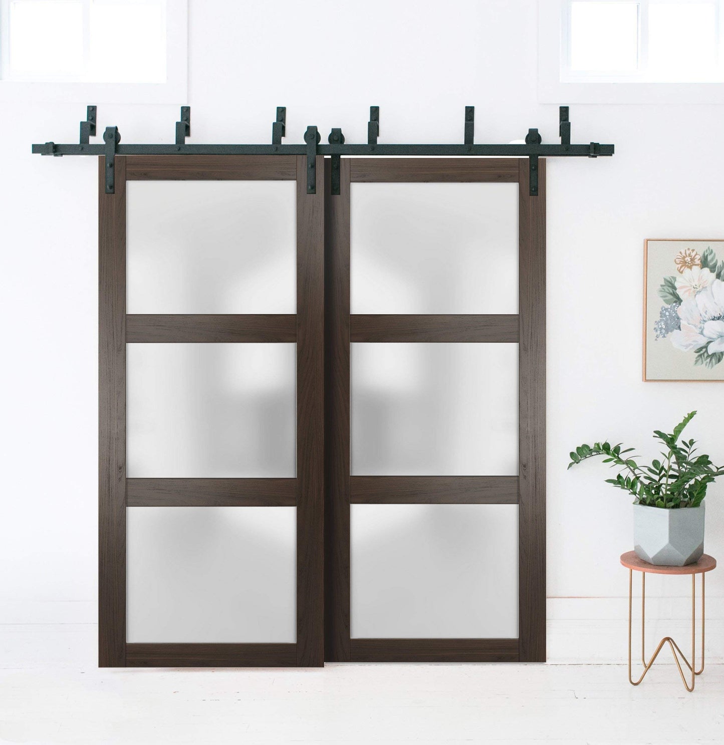 SARTODOORS Slab Barn Door Panel Frosted Glass | Lucia 2552 Chocolate Ash | Sturdy Finished Doors | Pocket Closet Sliding-28 x 96"