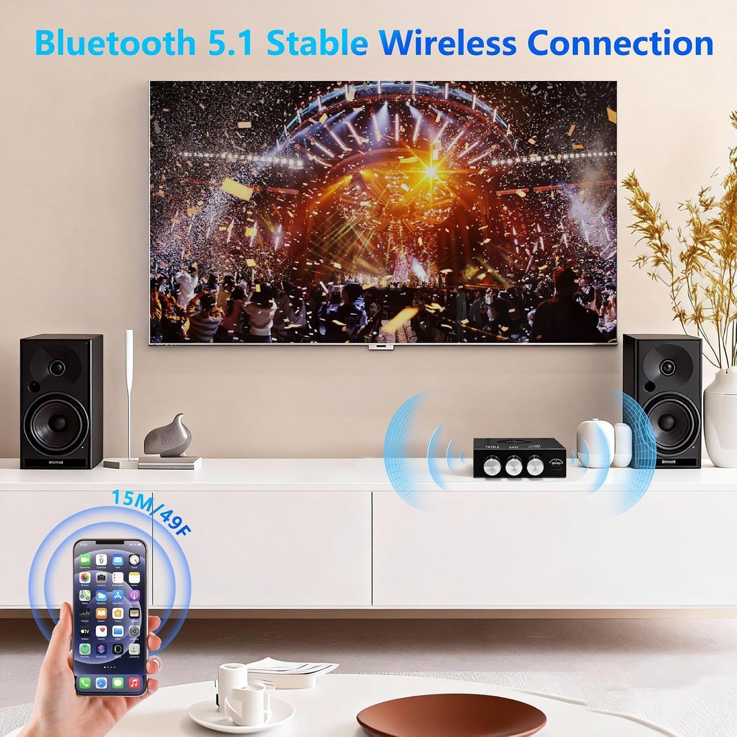 Sigllr 5.0 Board,320W 2.0 Bluetooth Audio Stereo Amplifier HiFi Channel Mini Power Amp Module with Treble & Bass