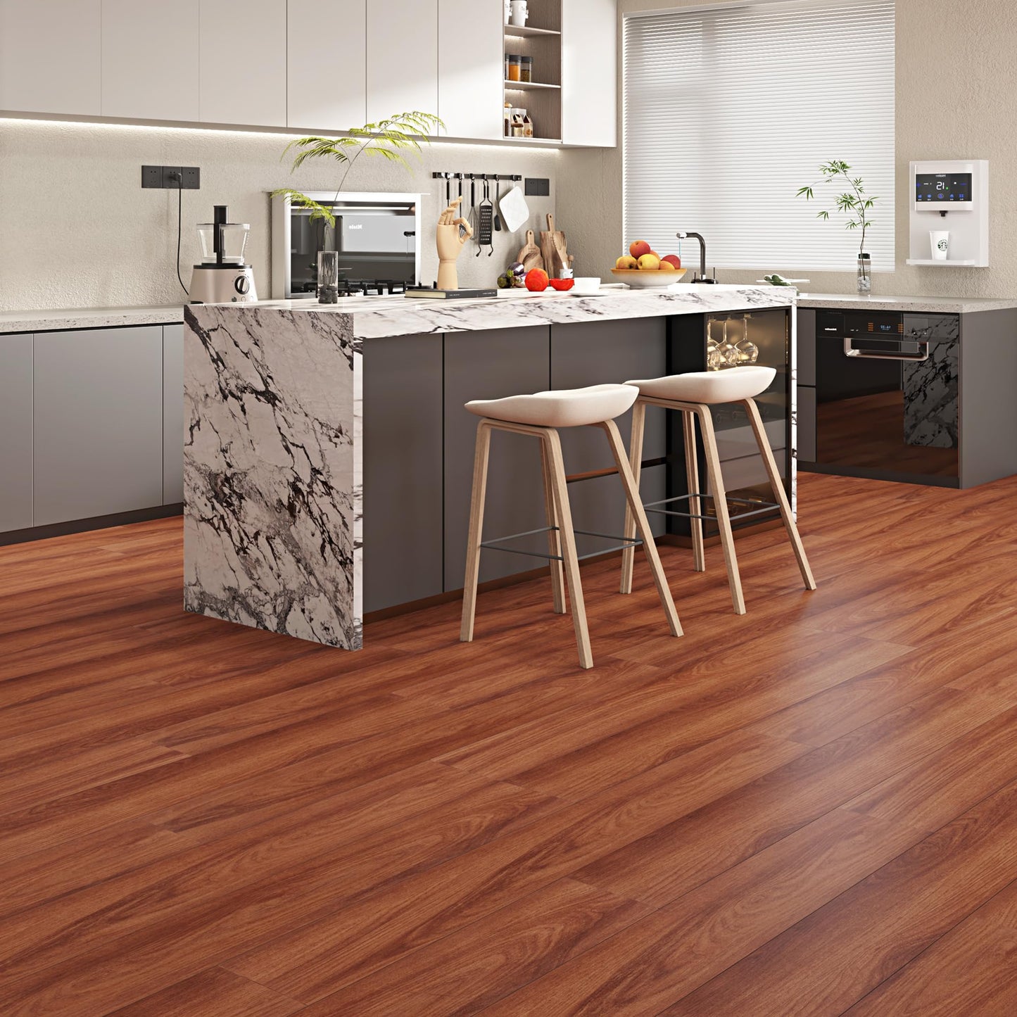 Hilarious Peel and Stick Vinyl Floor Tiles, Red Mahogany Wood 36 PCS 54 Sq.Ft Waterproof Stick On Flooring Self Adhesive Vinyl Flooring Stick on Tiles Vinyl Plank DIY for Bathroom Kitchen Living Room