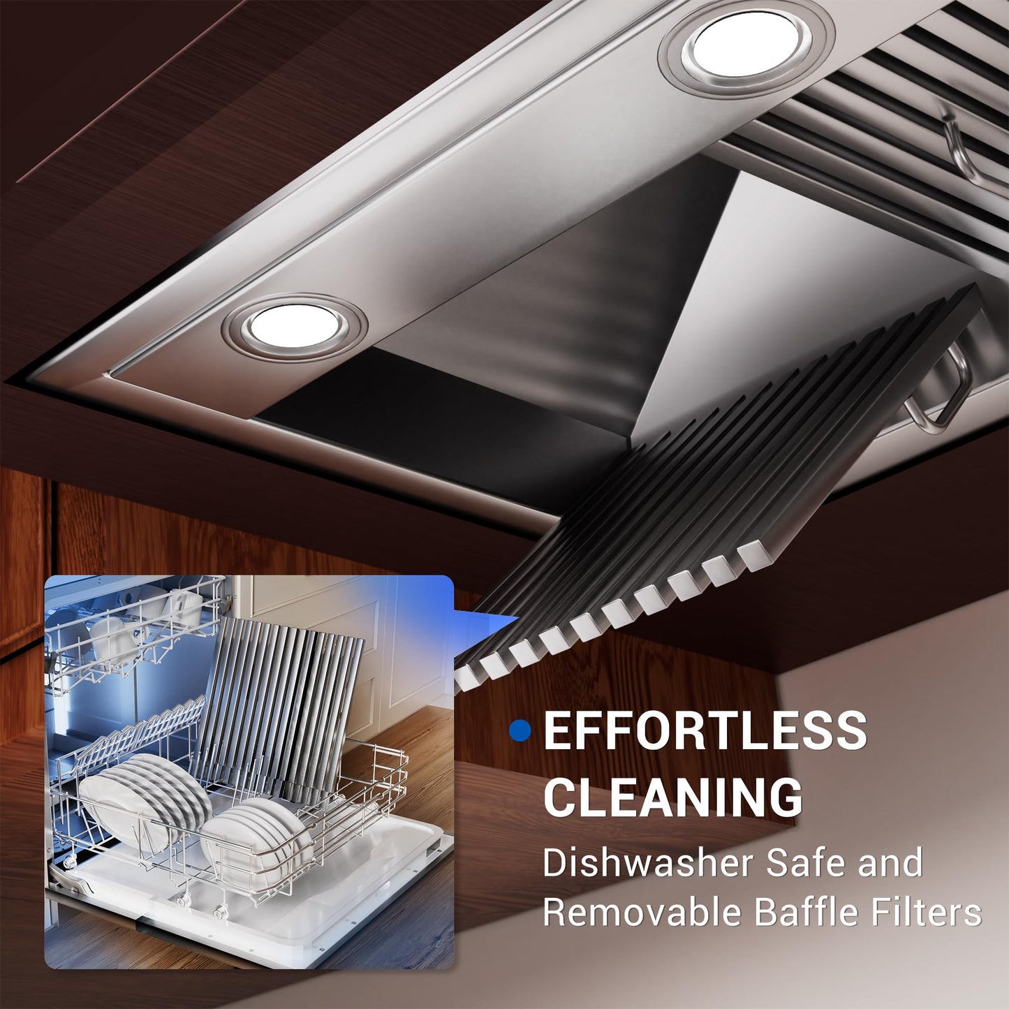 60-inch Range Hood Insert, CT Copper Tailor Built-In Vent Hood Ducted with 4-Speed Fan, 1260 CFM, LED Light, Dishwasher-safe Baffle Filter, in Stainless Steel