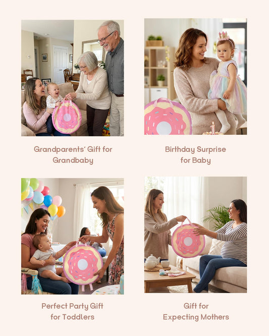 4-in-1 Baby Play Mat & Baby Play Gym,Baby Girl Play Mat Activity Gym, Pink Donut Tummy Time Mat for Babies and Toddlers, Infant Activity Center for Newborn to Develop Motor Cognition