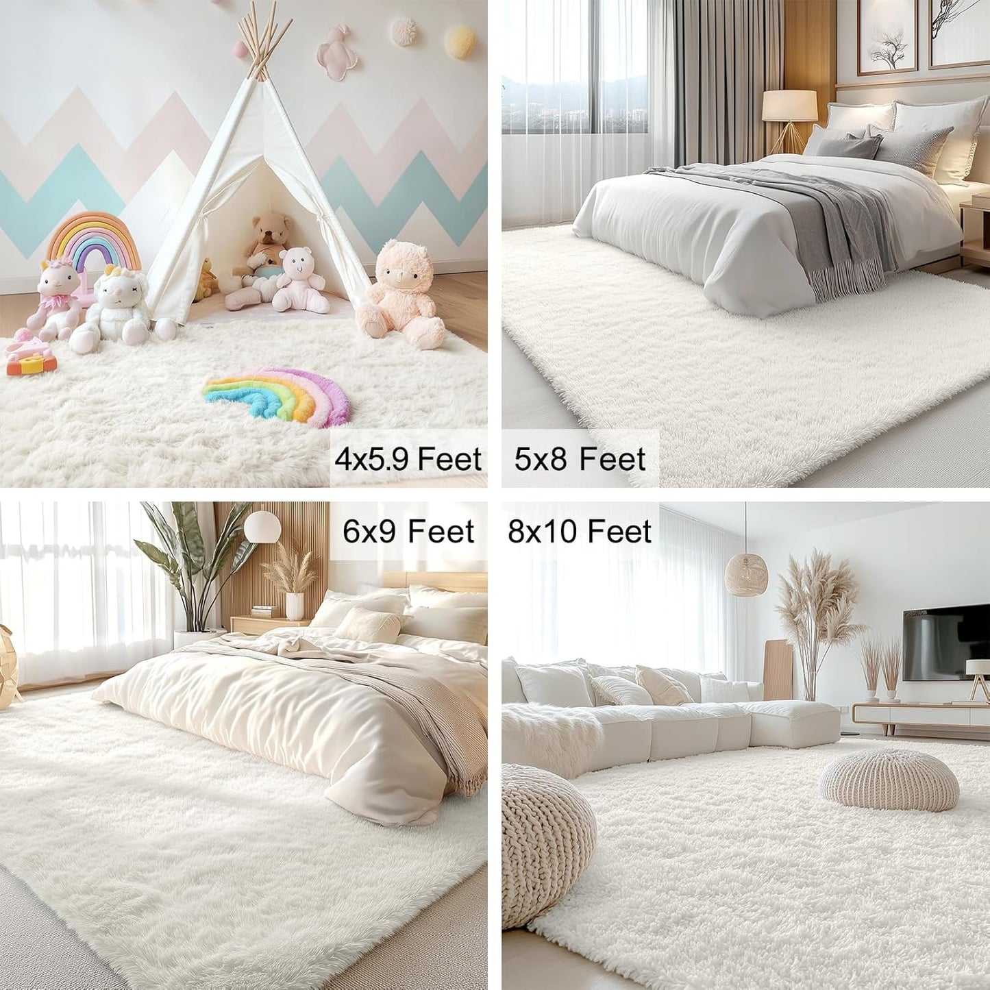 OLANLY Area Rug - Soft Fluffy Shaggy Design for Living Room & Bedroom | Machine Washable Ivory 6x7 ft