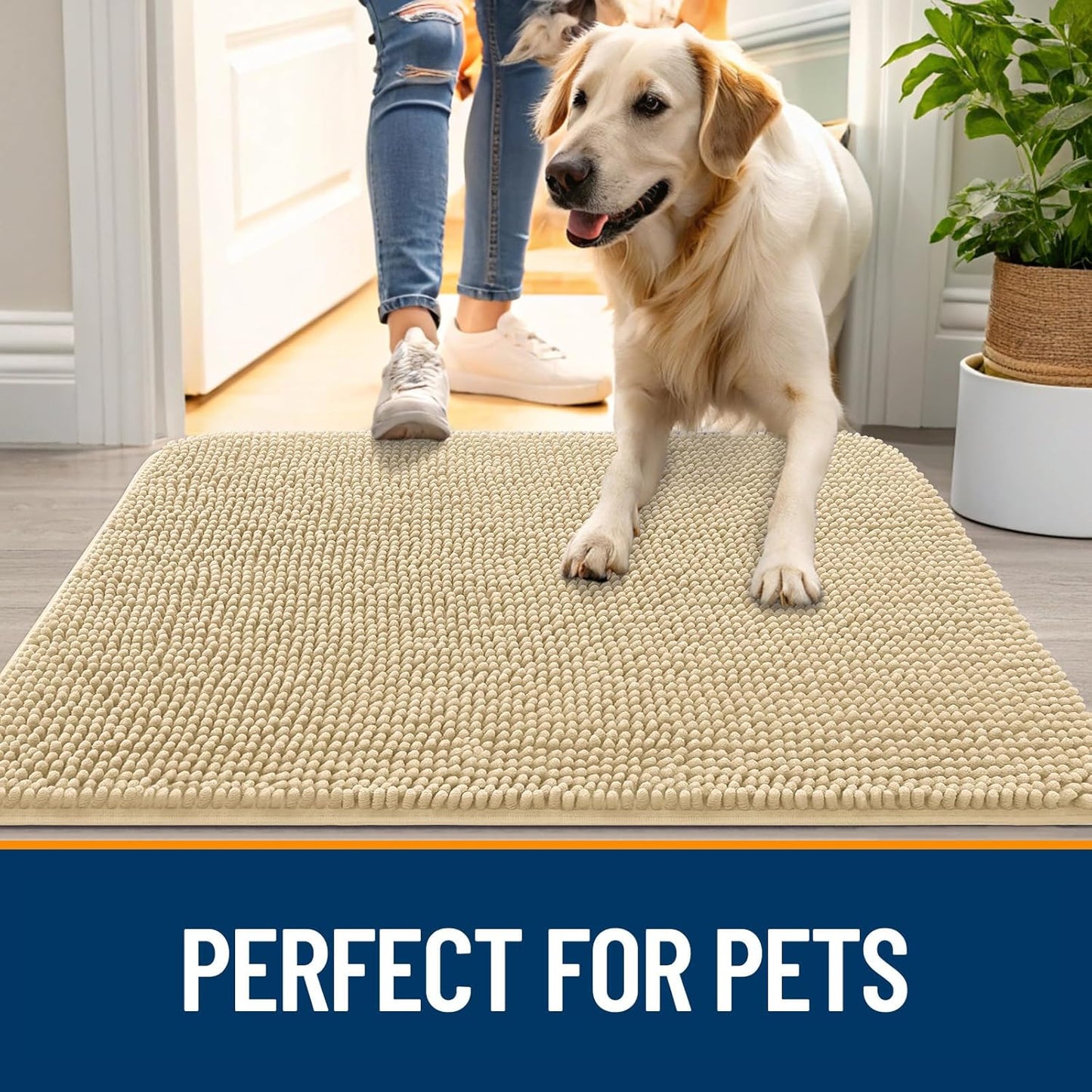 OLANLY Dog Door Mat - Absorbent Non-Slip Washable Chenille Mat for Muddy Paws | 54x24 Inches, Quick Dry