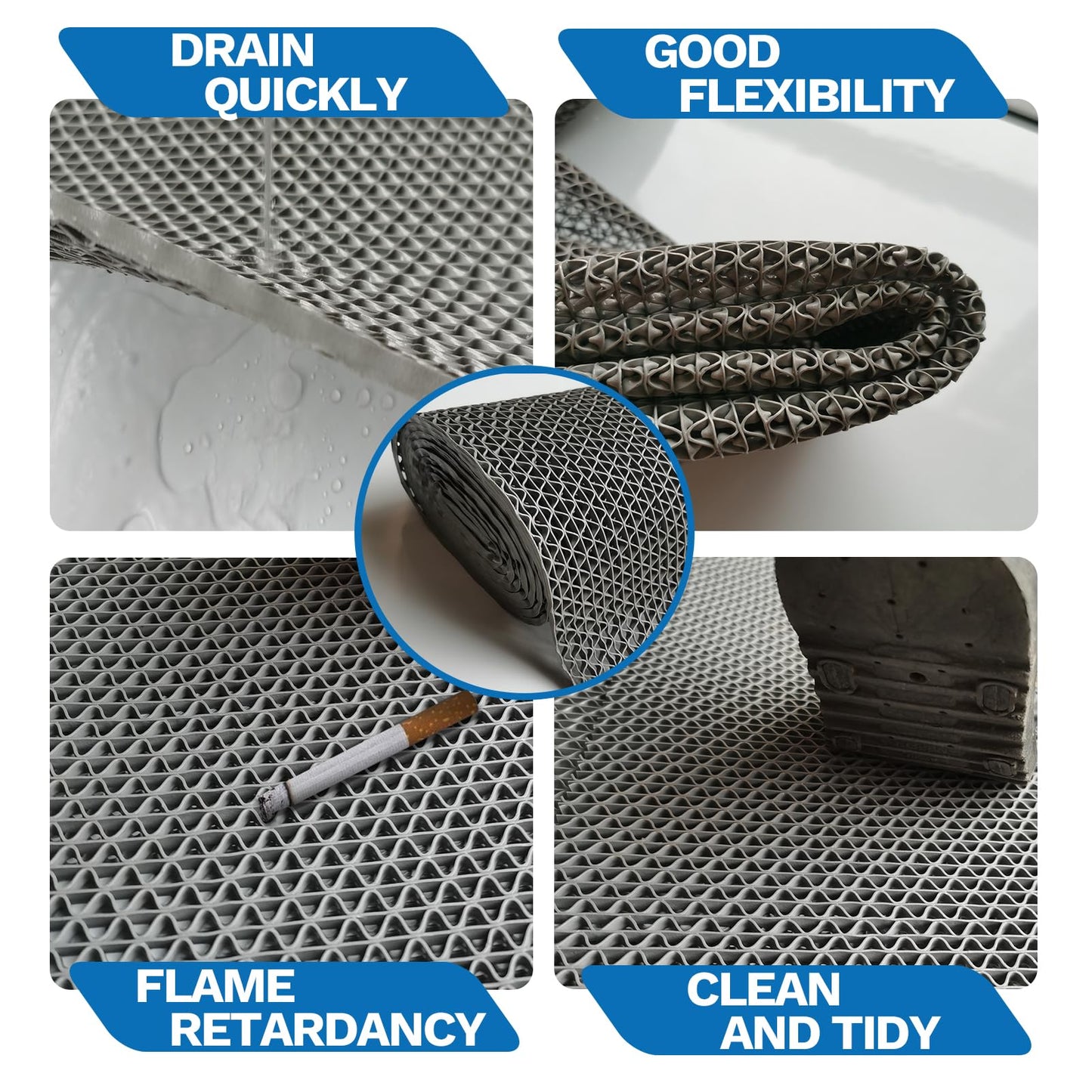 PVC Drainage Floor Mat 3x10Ft, Non-Slip 0.22'' Thick Heavy Duty Mesh Hole Pool Mat, Commercial PVC Mesh Hollow Mats, Outdoor Indoor Rug for Bathroom Patio Bath Shower Wet Area (Grey)