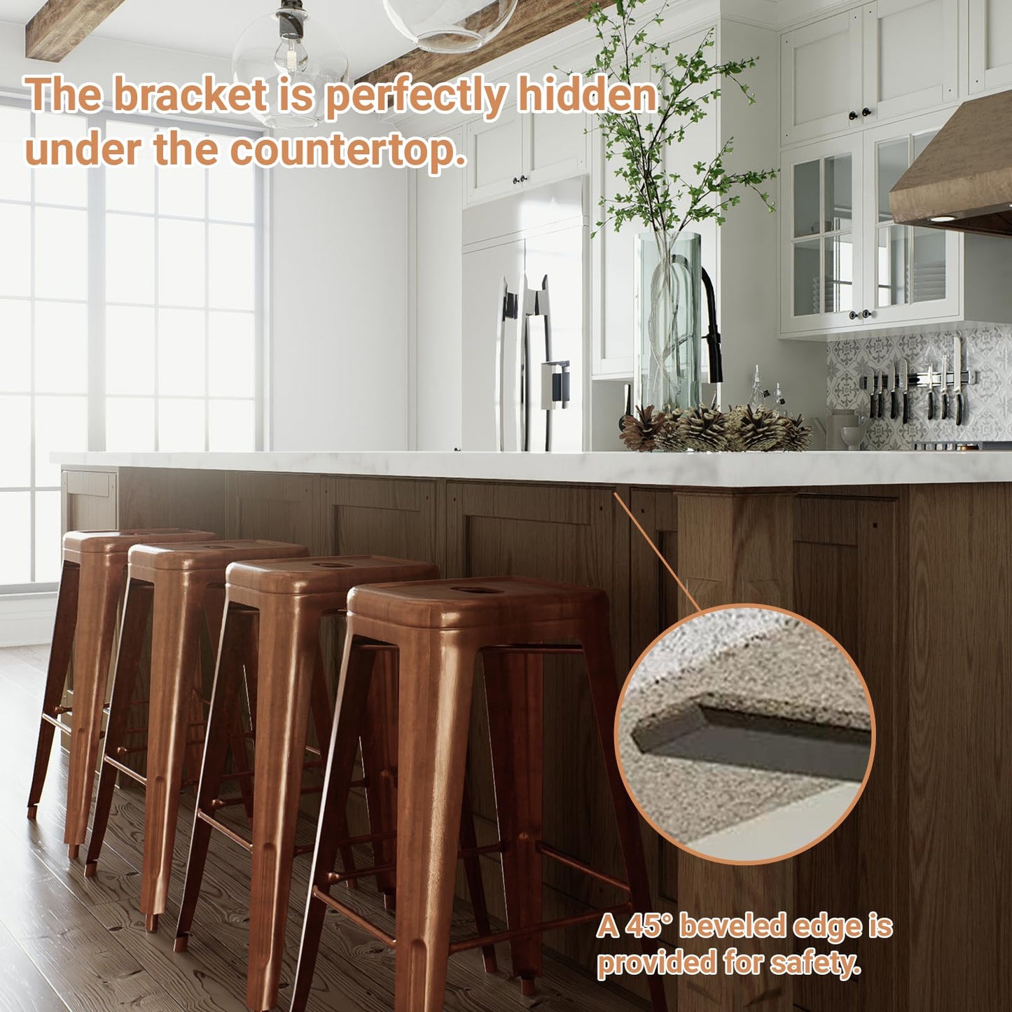 LX2.5 4 Pack Granite Bar Support Brackets - 20" L x 2.5" W, 3/8" Thick, Heavy Duty Floating Brackets for Quartz/Wood/Concrete Countertops - Screws Included