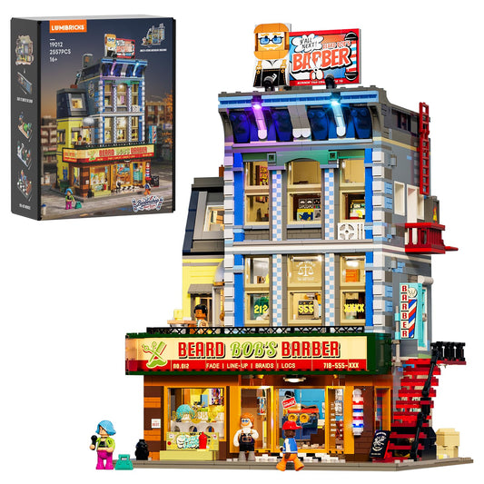 Lumibricks Barbershop Lighting Building Bricks Set - Street Fusion City Town Modular Playset Collection Display kit with Minifigures 2557 Pcs for Adults & Teens & Life Enthusiasts