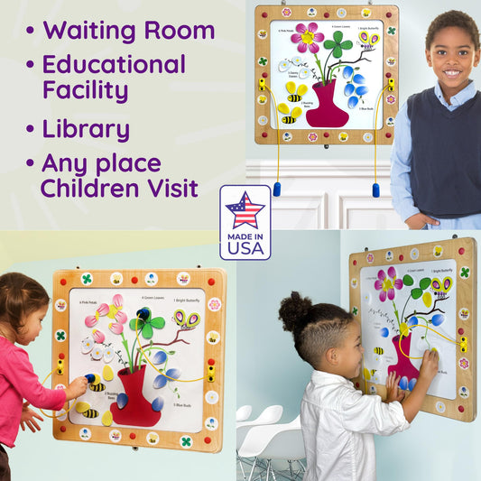 Playscapes Magnetic Toddler Activity Wall Panel Toy – Interactive Wall Busy Board – Melamine Frame & Acrylic Panel with 2 Wands – Easy Installation, No Loose Pieces, Easy-to-Clean – Flower/Bees Design