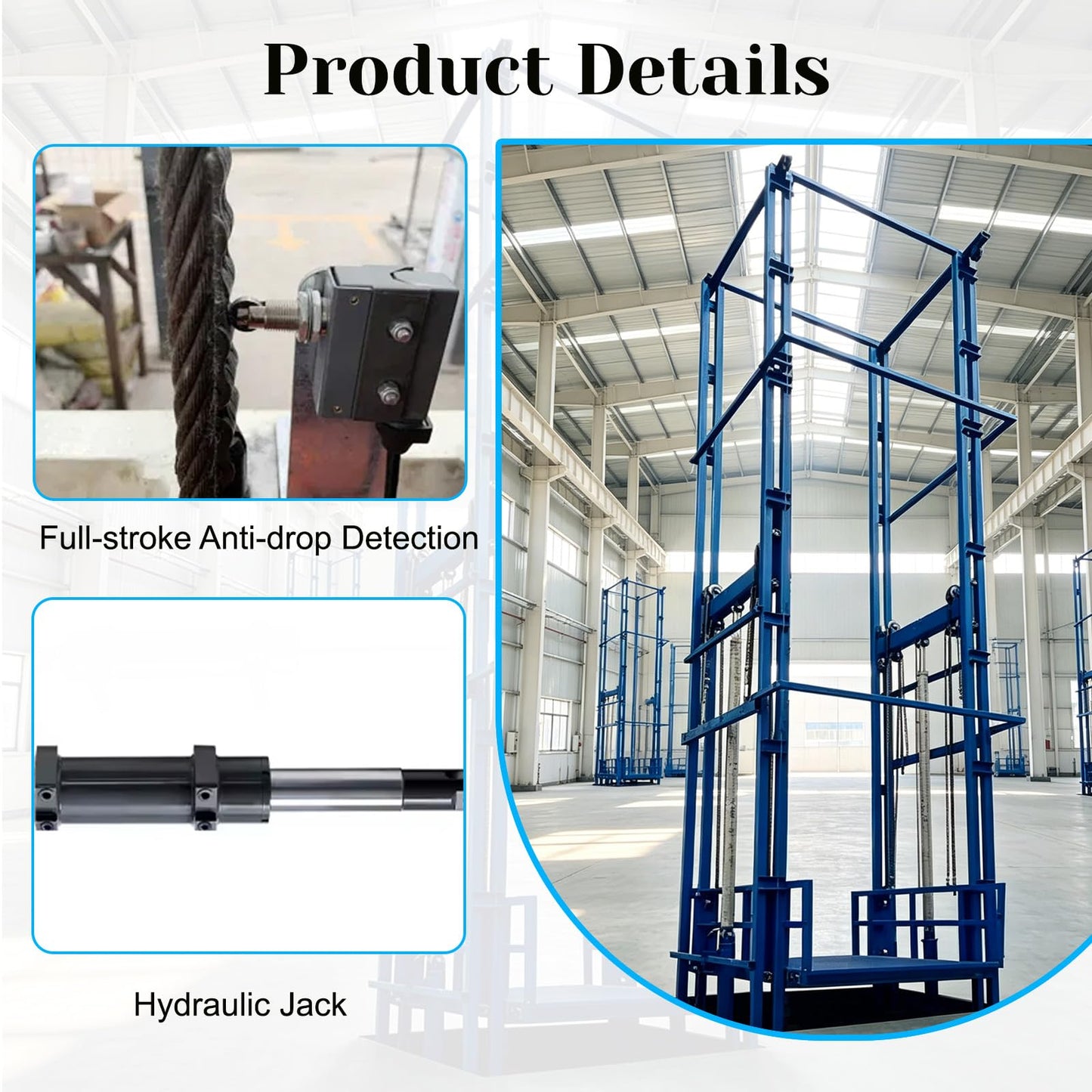 Customized Hydraulic Cargo Lift, 2200lbs 1 Ton Goods Lift for Warehouse, 2m x 2m Platform Material Lift, Heavy Duty Mezzanine Freight Lift Alternative for Industrial Factory (9.8FT Lifting Height)