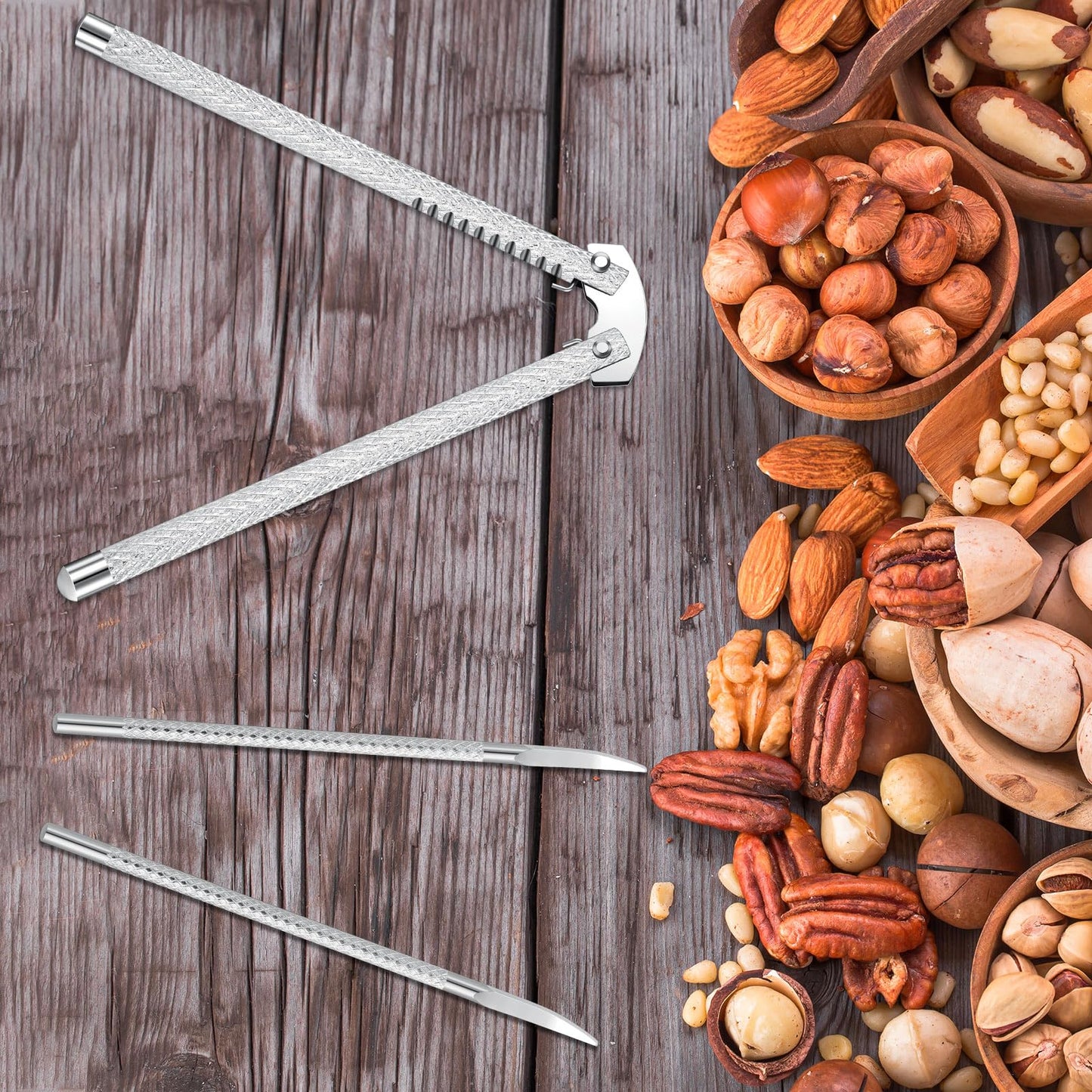 FoldTier 12 Pack Nut Cracker Set Nutcracker and Picks Set Stainless Steel Nut Opener Walnut Pecan Tool Seafood Crackers Lobster Crab Cracker Pliers for Walnut Hazelnut Almond Crab