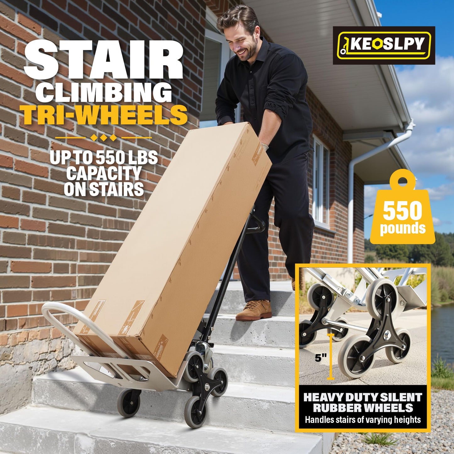 Keoslpy Upgraded 3 in 1 Industrial Convertible Hand Truck 1000 LBS Capacity, Aluminum Heavy Duty Hand Truck Dolly, Stair Climbing Dolly Cart Utility Platform Cart with Wheels for Transport & Moving
