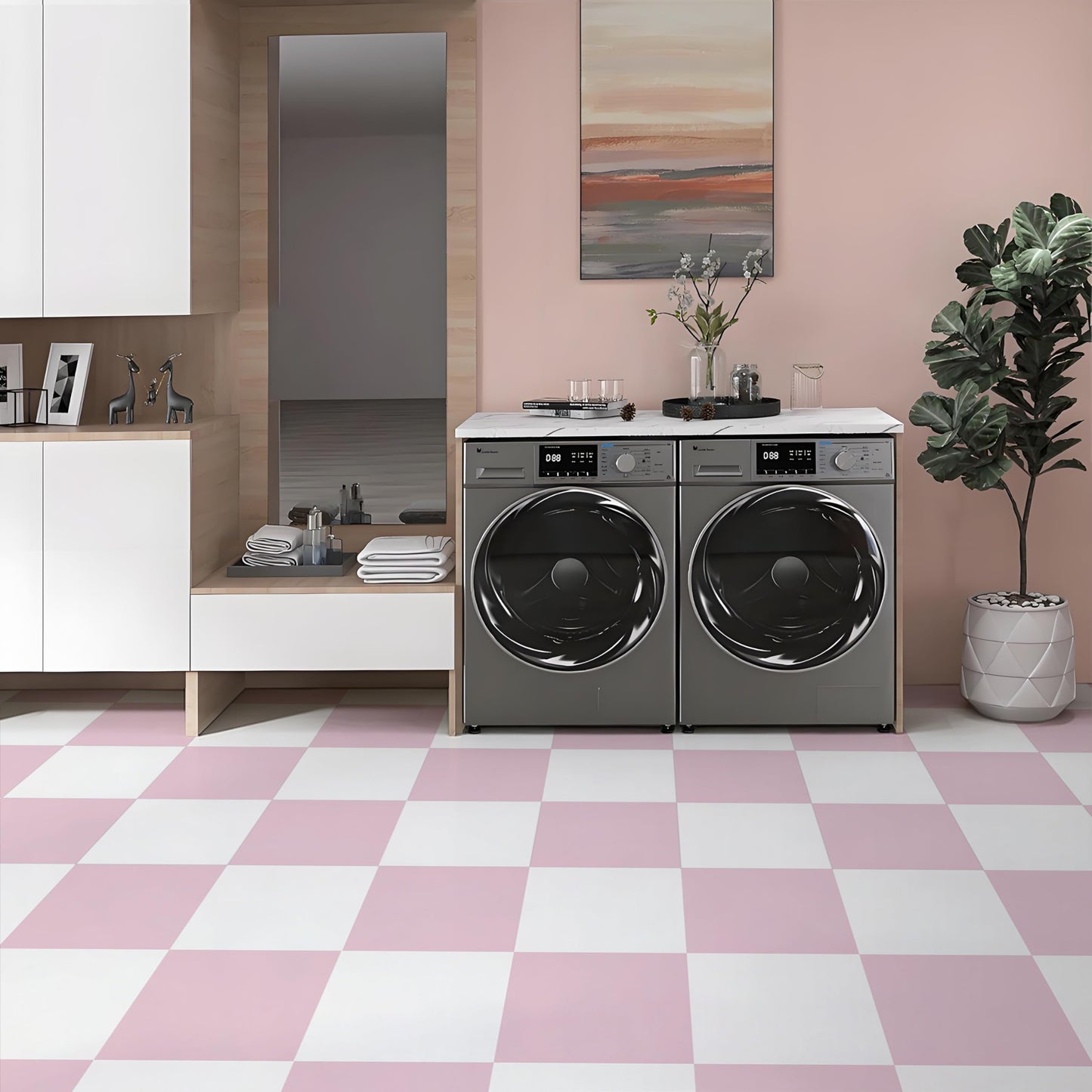 Alow Pink Peel and Stick Floor Tile Waterproof, 20pcs Vinyl Flooring Easy to Use, Peel and Stick Flooring Suit for RV, Toilet, Kitchen, Bedroom(12inX12in)