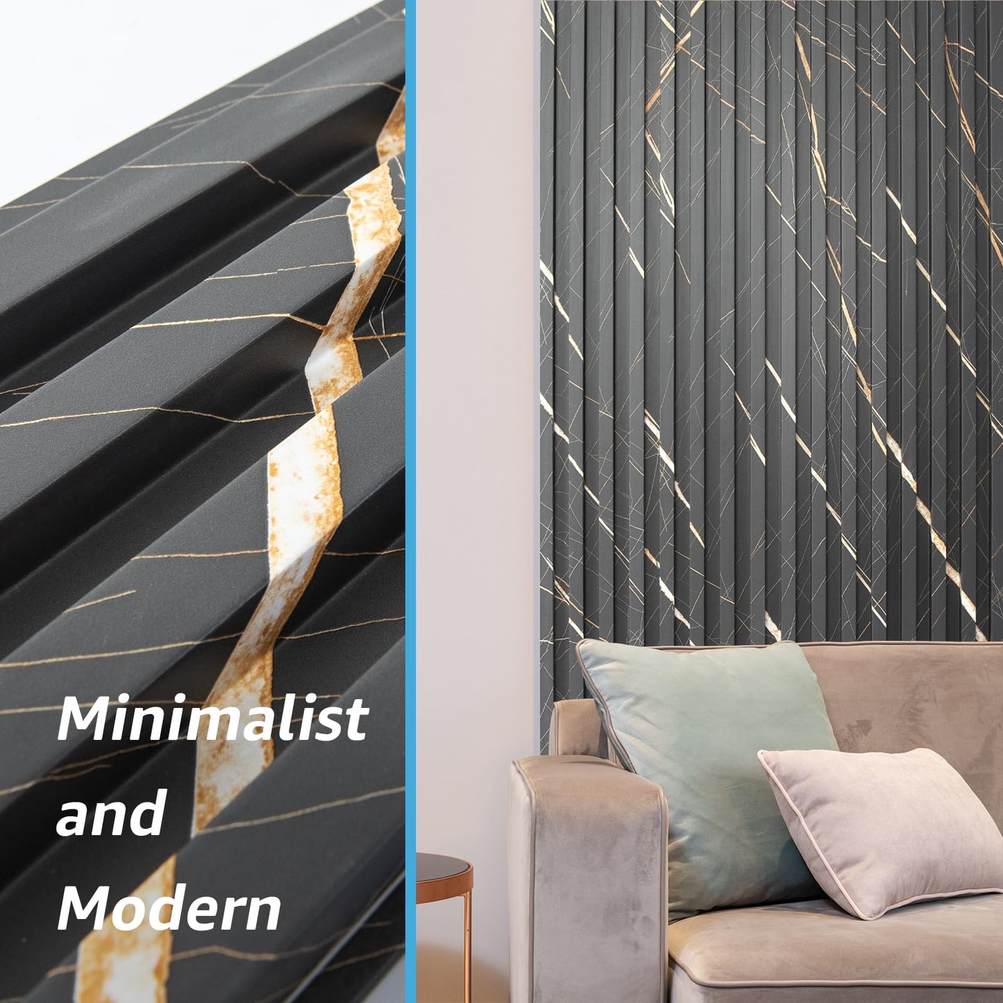 Art3d 8-Pack WPC Slat Panel for Interior Decor, Decorative Fluted Accent Wall Covering for Living Room Bedroom TV Background Office, 96 x 6 Inch - Granite
