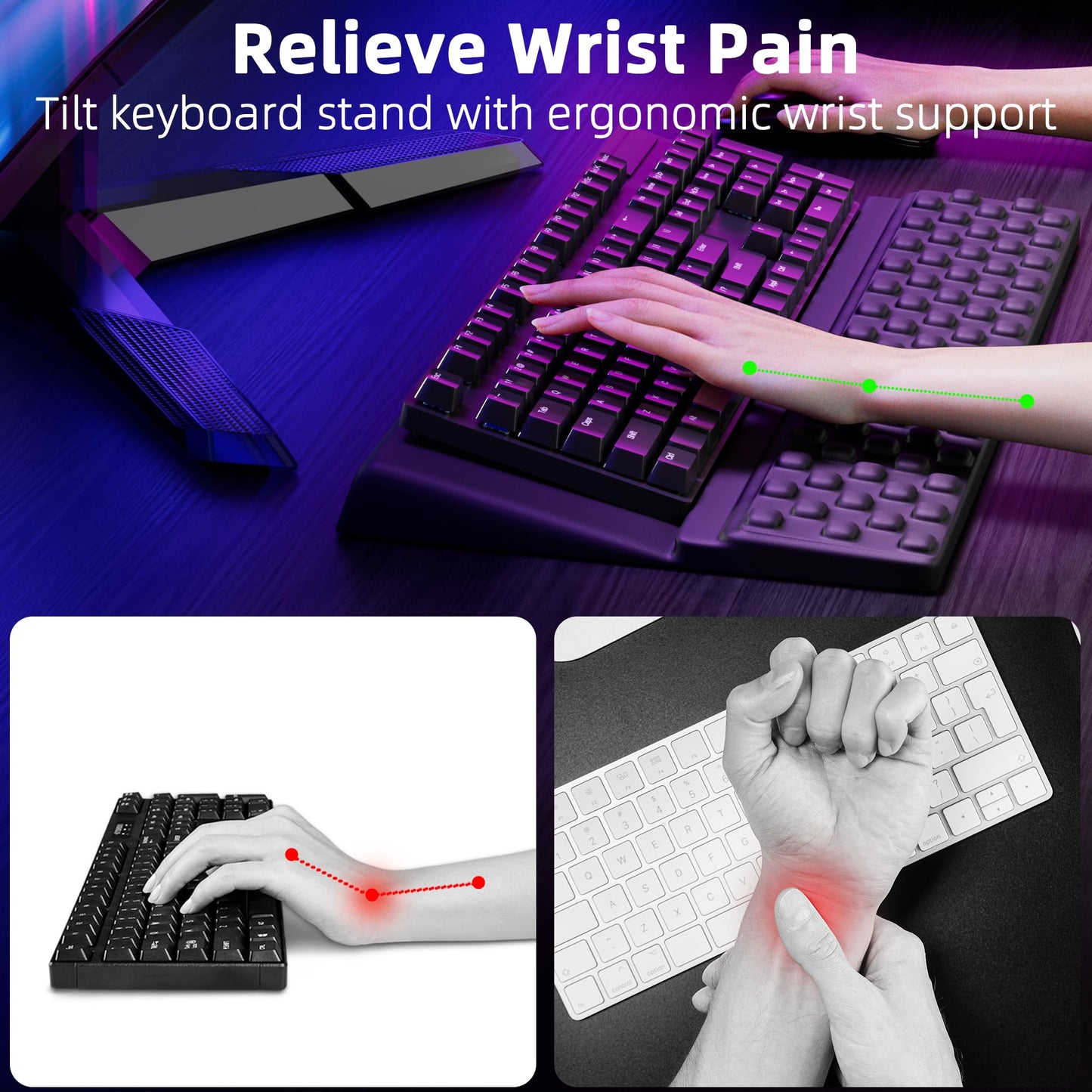 Ospelelf Keyboard Stand with Wrist Rest, Comfy Ergonomic Keyboard Riser Holder for Office Home