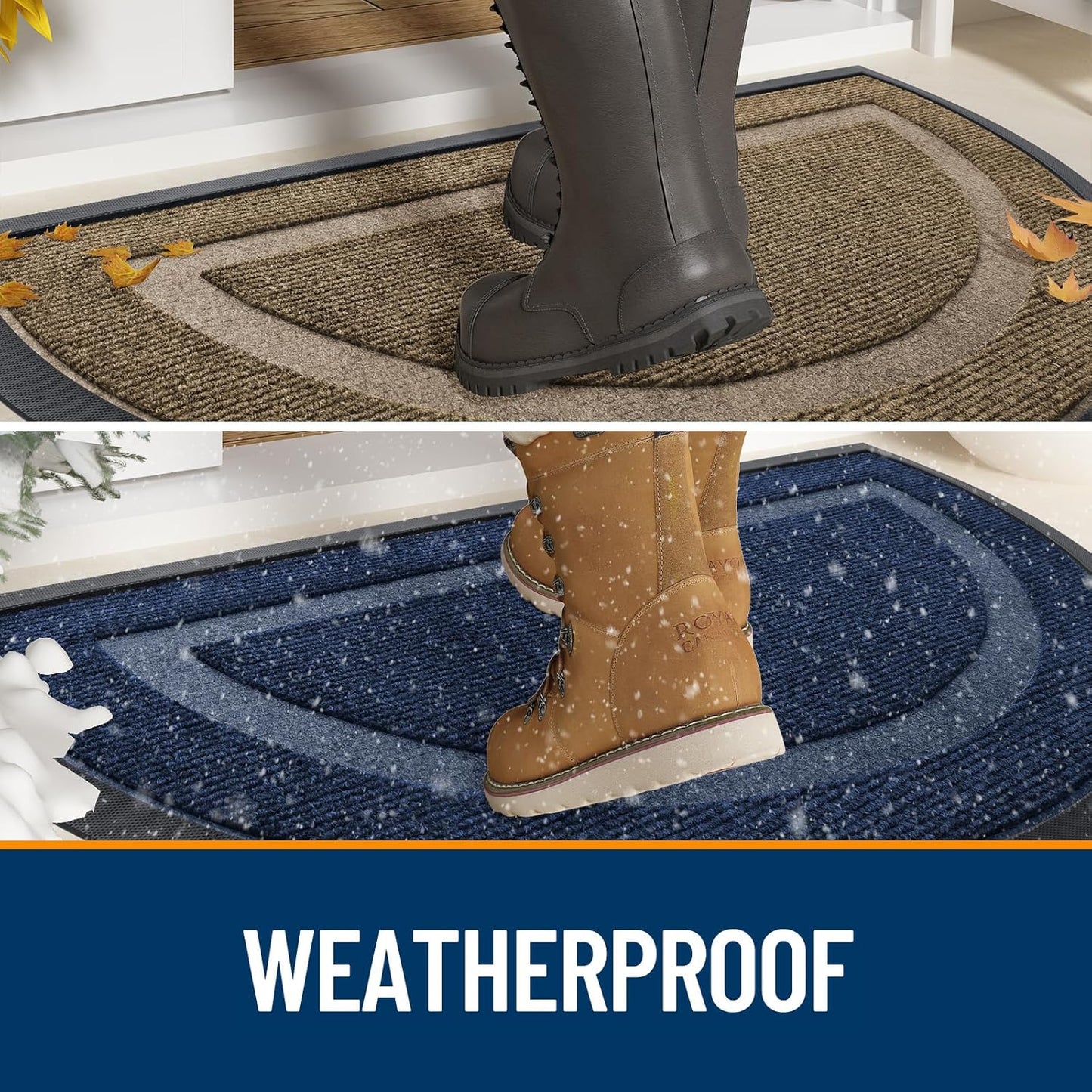 OLANLY Half Circle Door Mat - Waterproof All-Season Indoor/Outdoor Welcome Mat | 29.5x17, Black