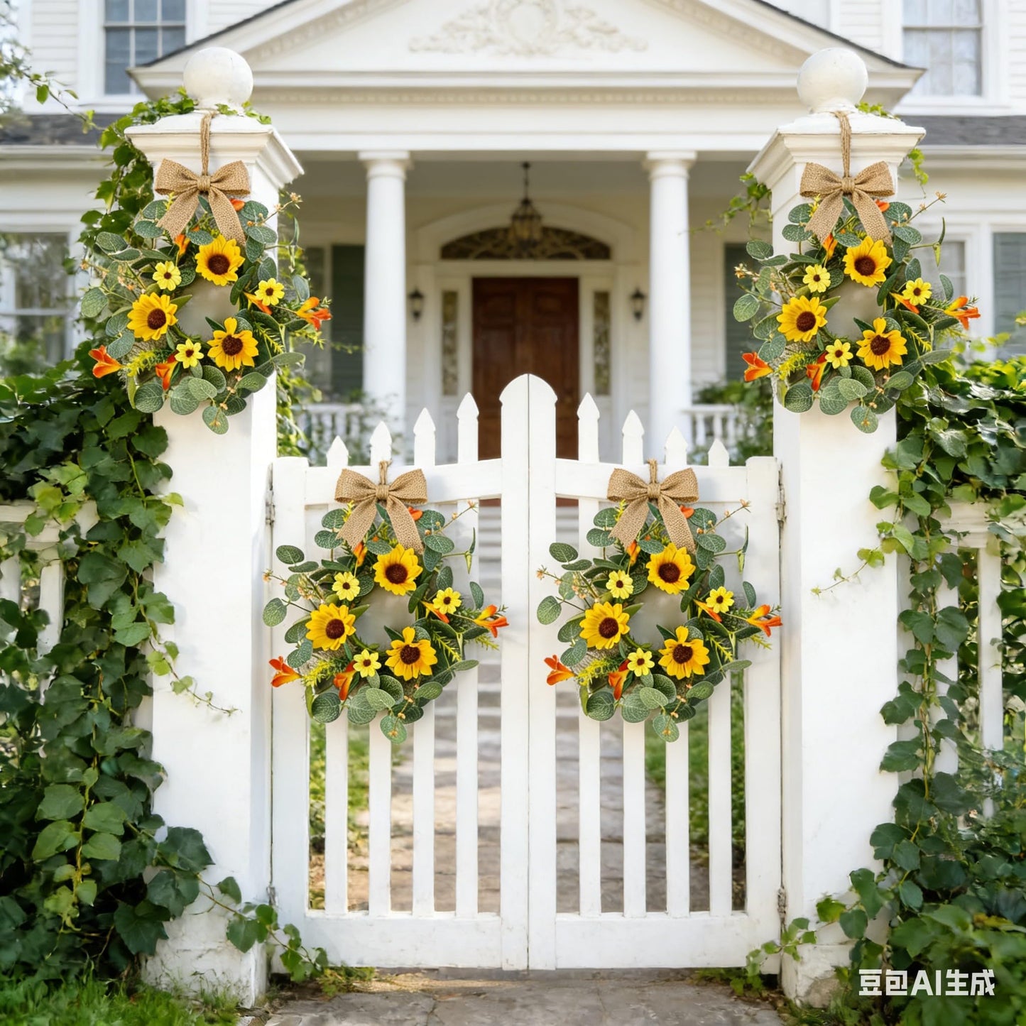 6 Pcs Summer Sunflower Mini Hanging Wreaths for Cabinets Artificial Small Candle Ring Wreaths with Daisy Flower and Eucalyptus Leaves for Home Kitchen Front Door Window Farmhouse Porch Wall Decor